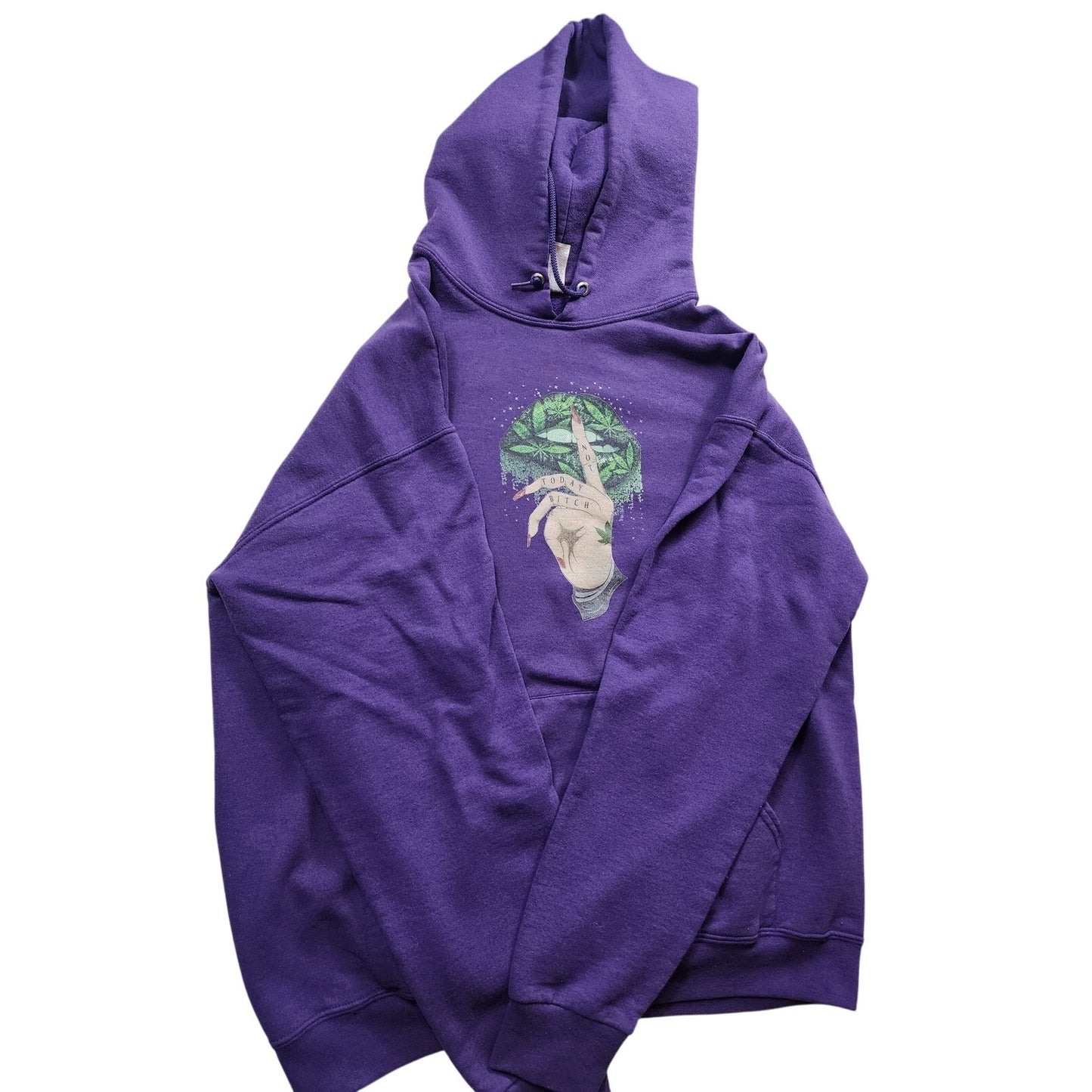 Jerzees Hoodie Women Large Graphic Lips Shh Finger Not Today Sweatshirt Y2K Rare