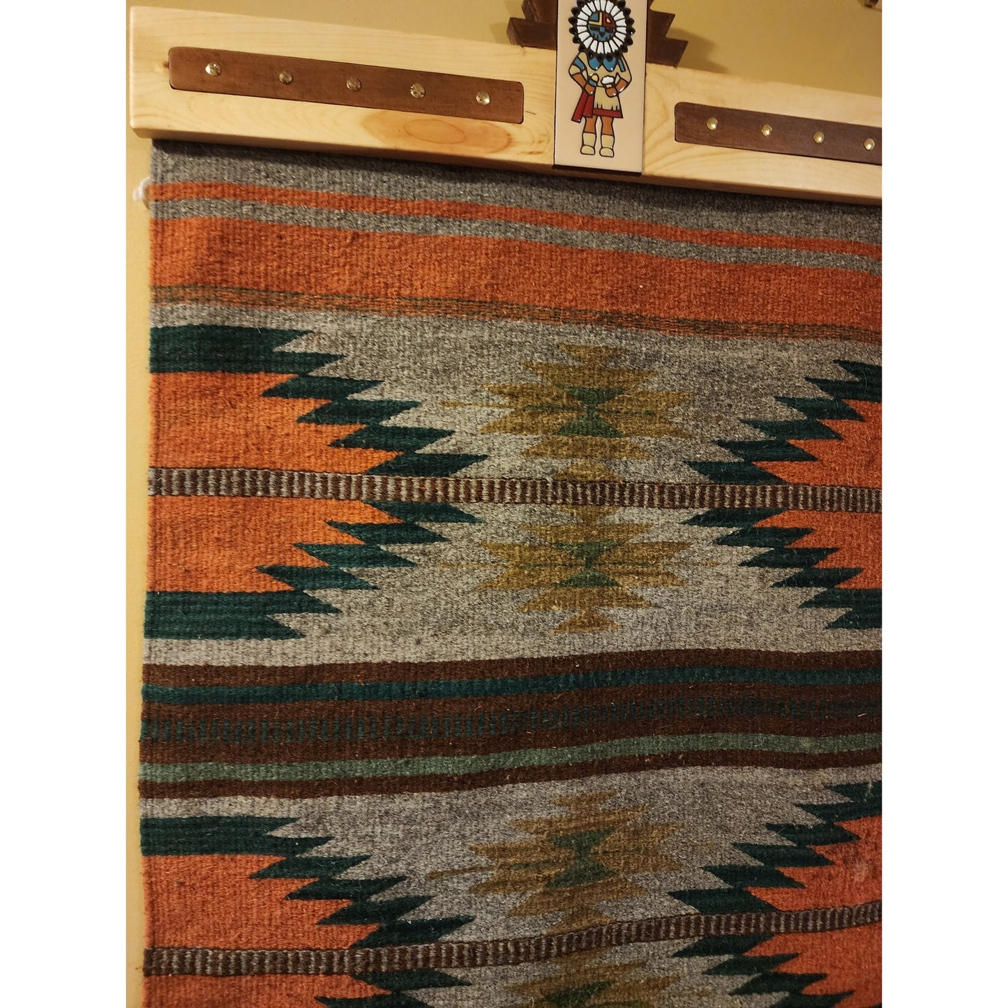 Native American Navajo Wool Rug Handwoven Wall Hang Kachina Southwestern 61x28