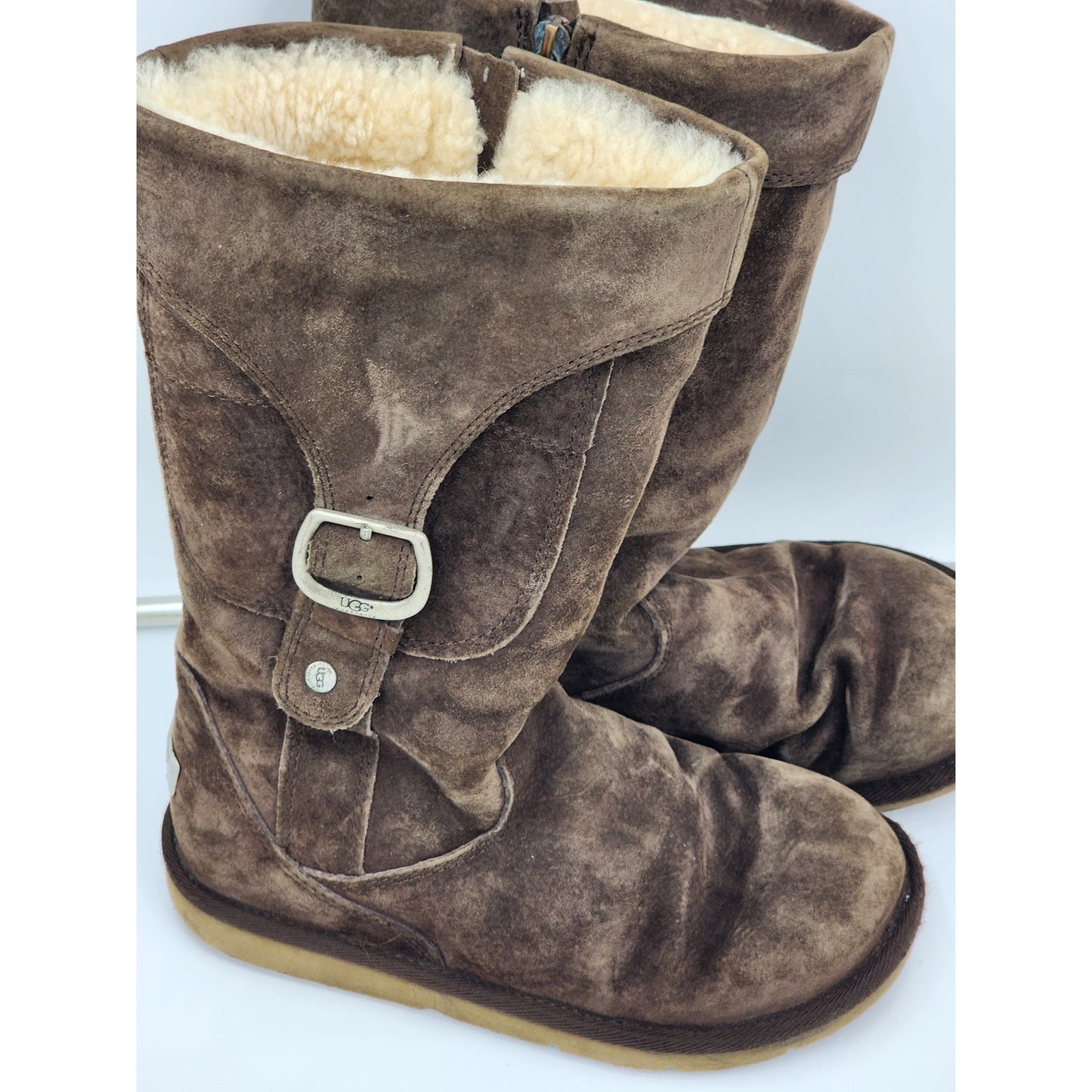 UGG Winter Cargo Boots Womens 7 Suede Shearling Tall Buckle Zip Hiking 5132