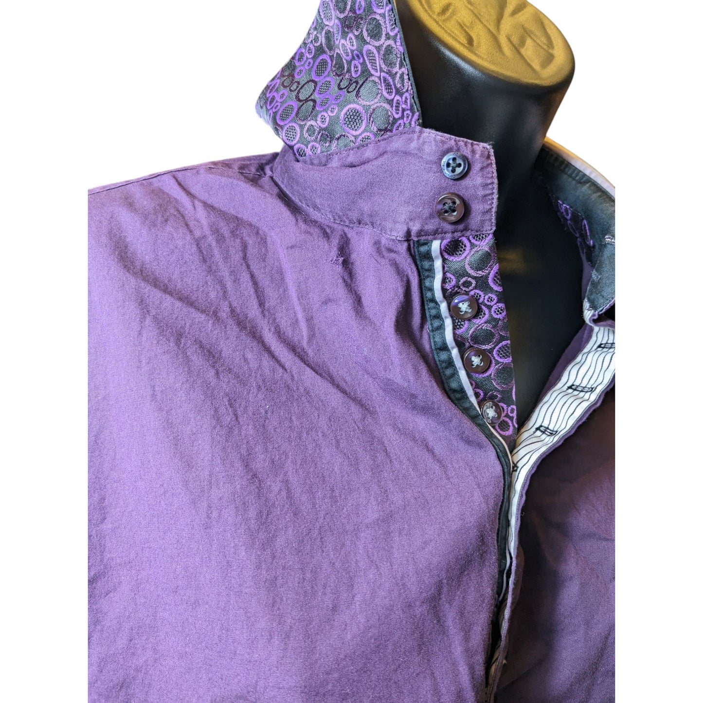 7Camicie Shirt Mens XL 17.5 44 Slim Fit Stretch Dress Purple Collar Button Up