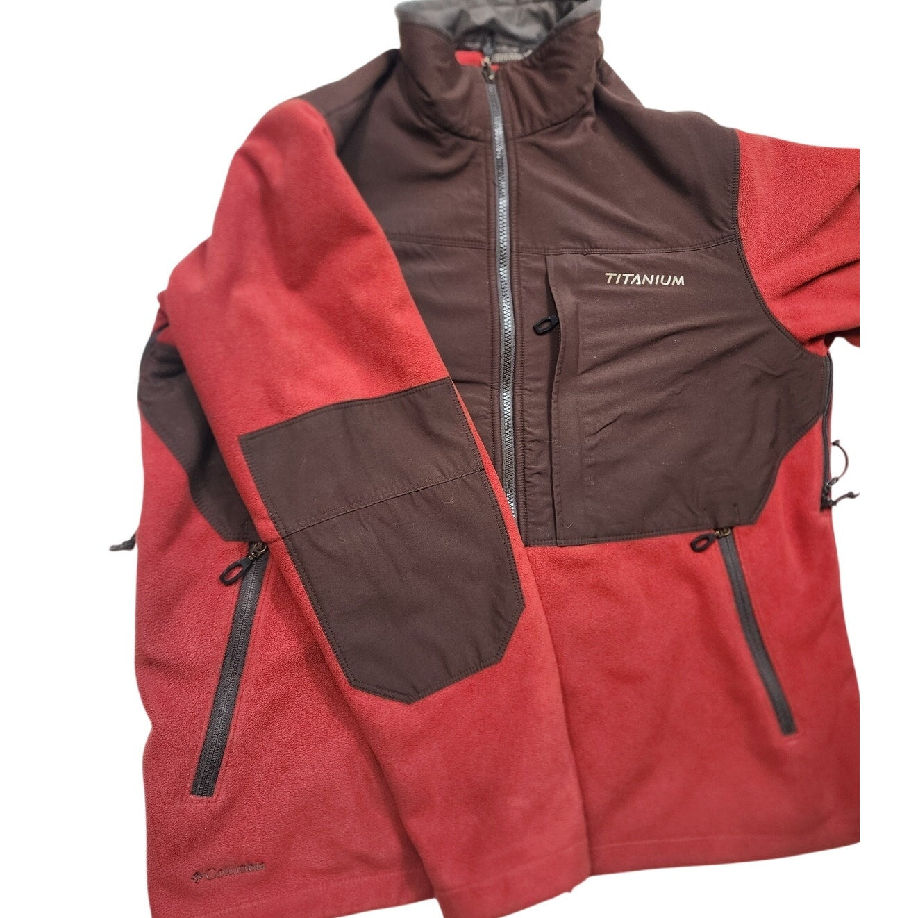 Columbia Titanium Fleece Jacket Mens XL Red Brown Full Zip Interchange Gorpcore