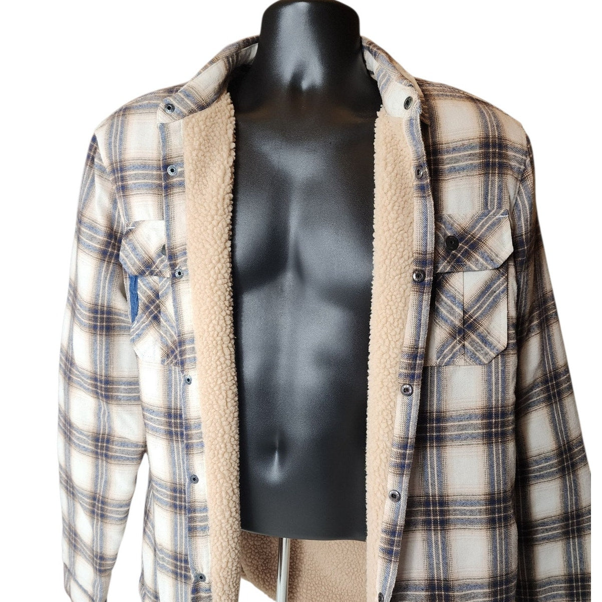 Buffalo David Bitton Mens Large Sherpa Lined Plaid Flannel Jacket Shirt Shacket