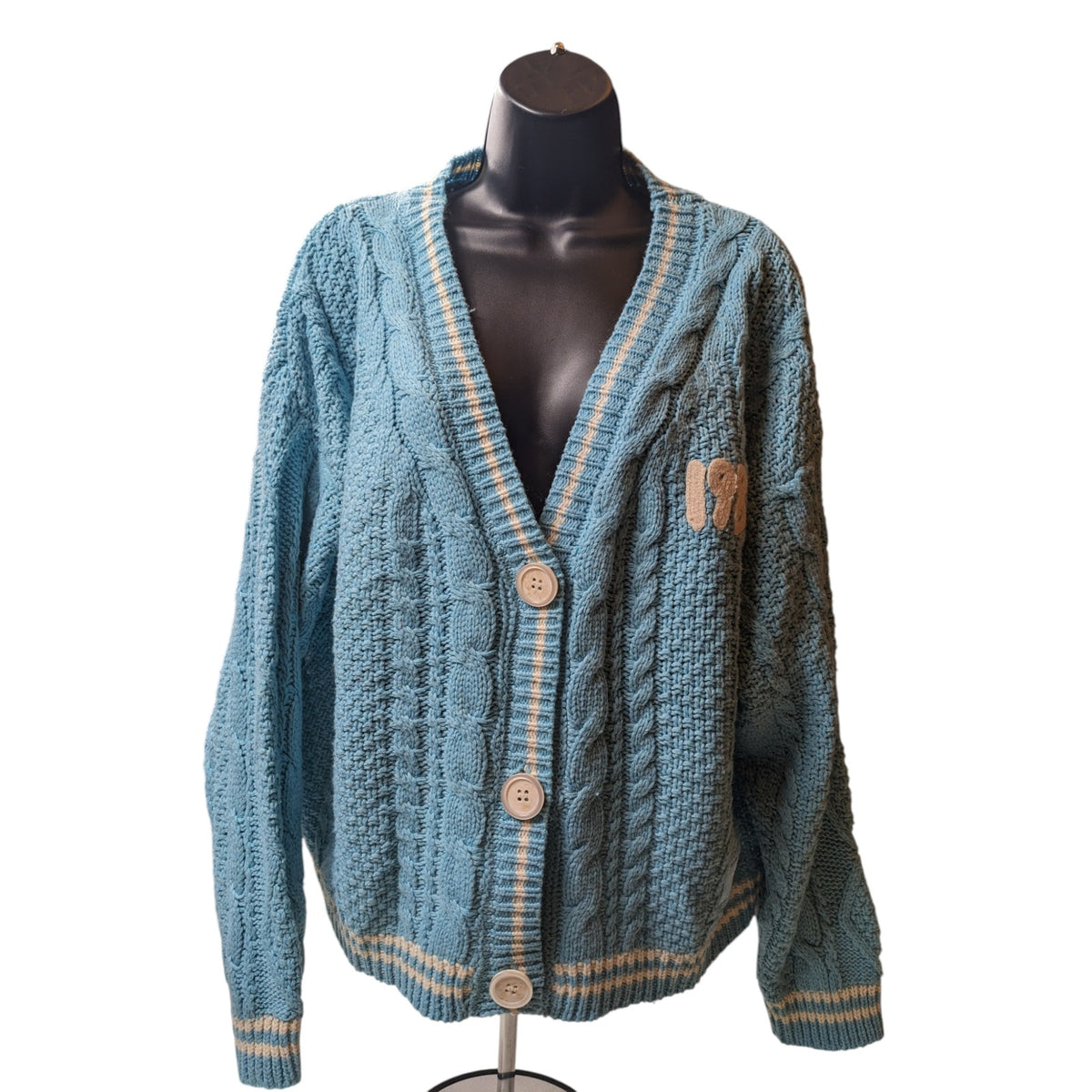 Taylor Swift 1989 Cardigan Womens Medium Large Blue Cable Knit Seagull Button