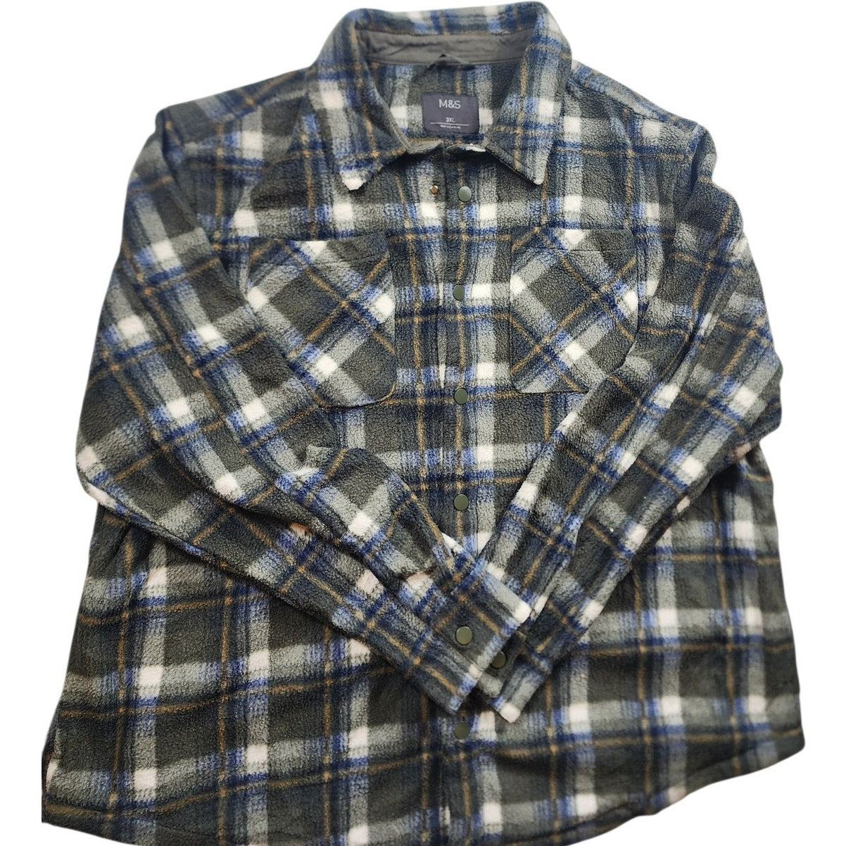 Marks Spencer M&S Fleece Jacquard Check Overshirt 3XL Flannel Shirt Jacket Snap