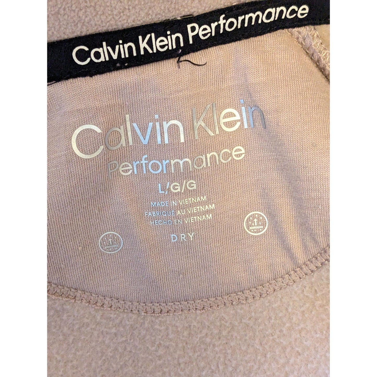 Calvin Klein Performance Fleece Jacket Women Large Zip Beige Pink Soft Warm Cozy