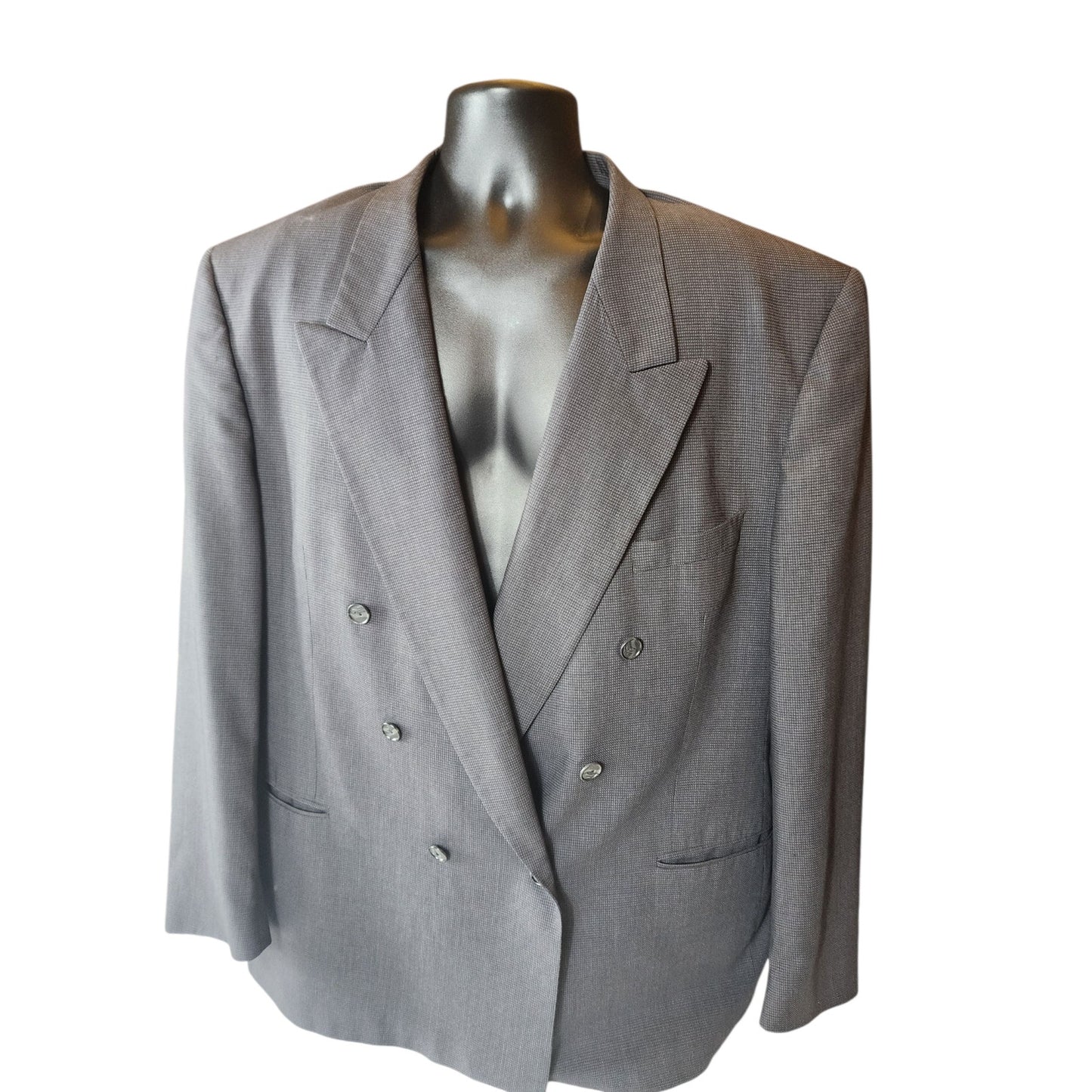Cedrics Le Baron Blazer 48L Wool Double Breasted Gray Sport Coat Jacket Vintage