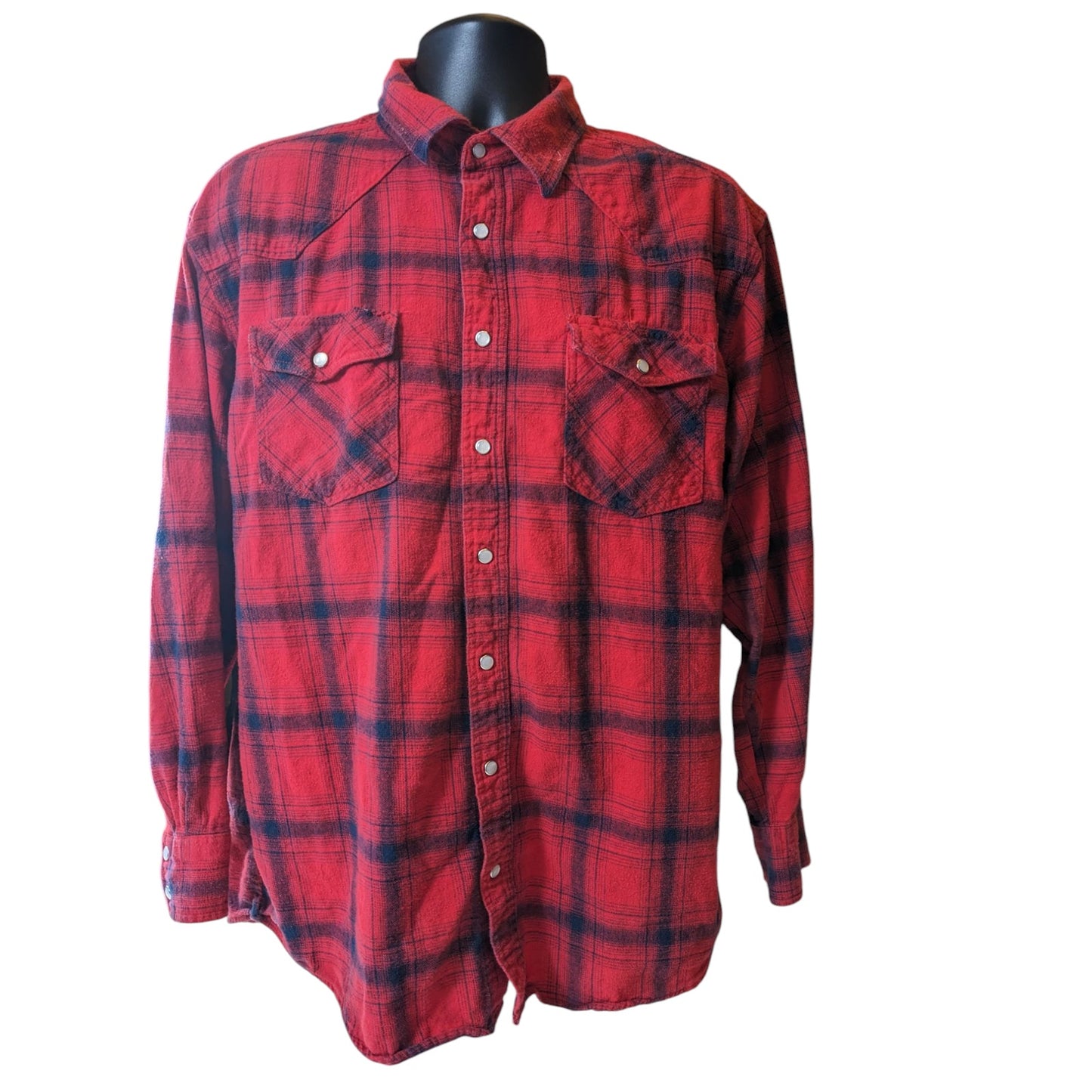 Roper Shirt Men XL Red Plaid Flannel Long Sleeve Western Snap Cowboy Rodeo Ranch