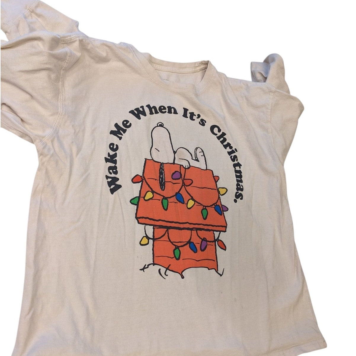 Peanuts Snoopy Christmas Shirt Large Long Sleeve Holiday Doghouse Graphic Tee