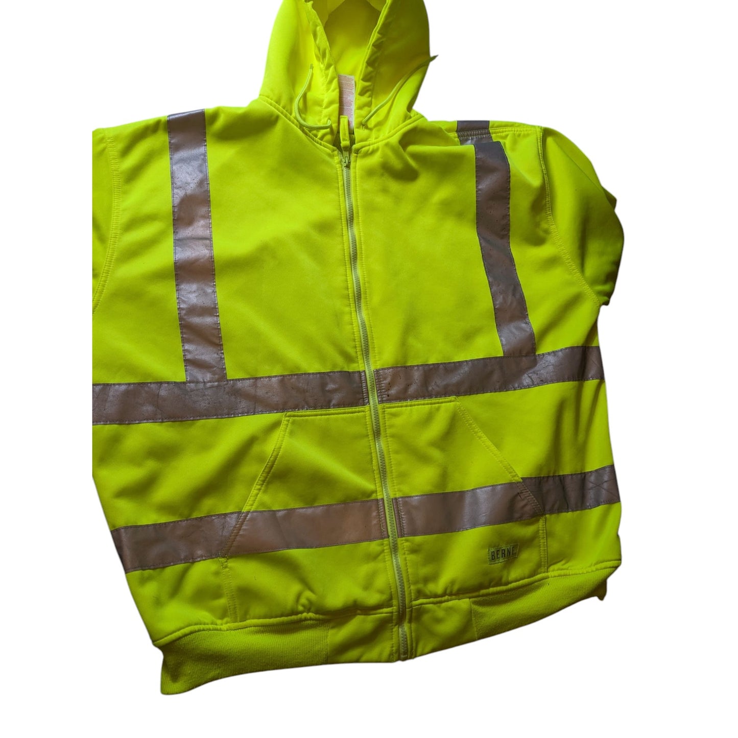 Berne Hi-Vis Hoodie Men 2XL Yellow Reflective Zip Safety Sweatshirt Construction