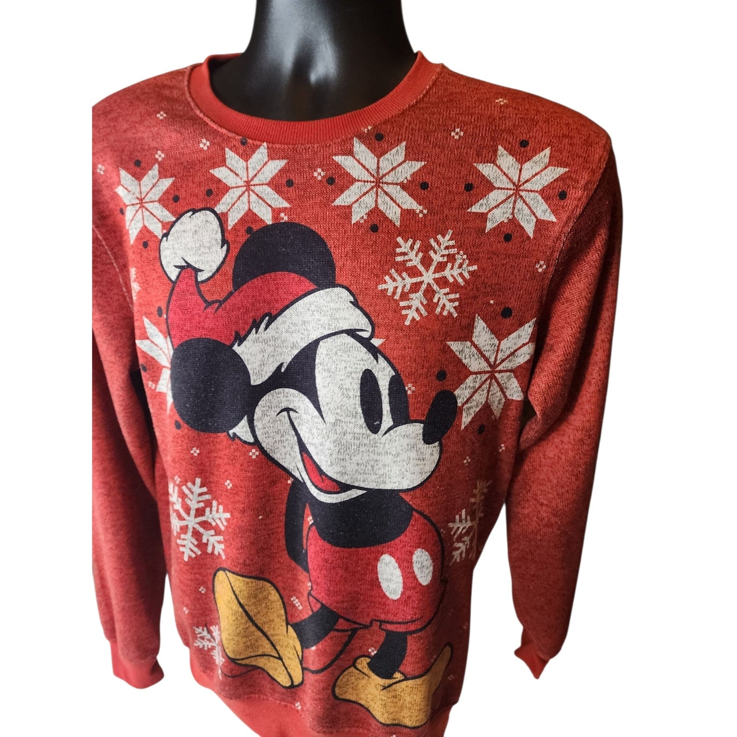 Disney Mickey Christmas Sweater Men Small Womens Medium Santa Hat Snowflake Ugly
