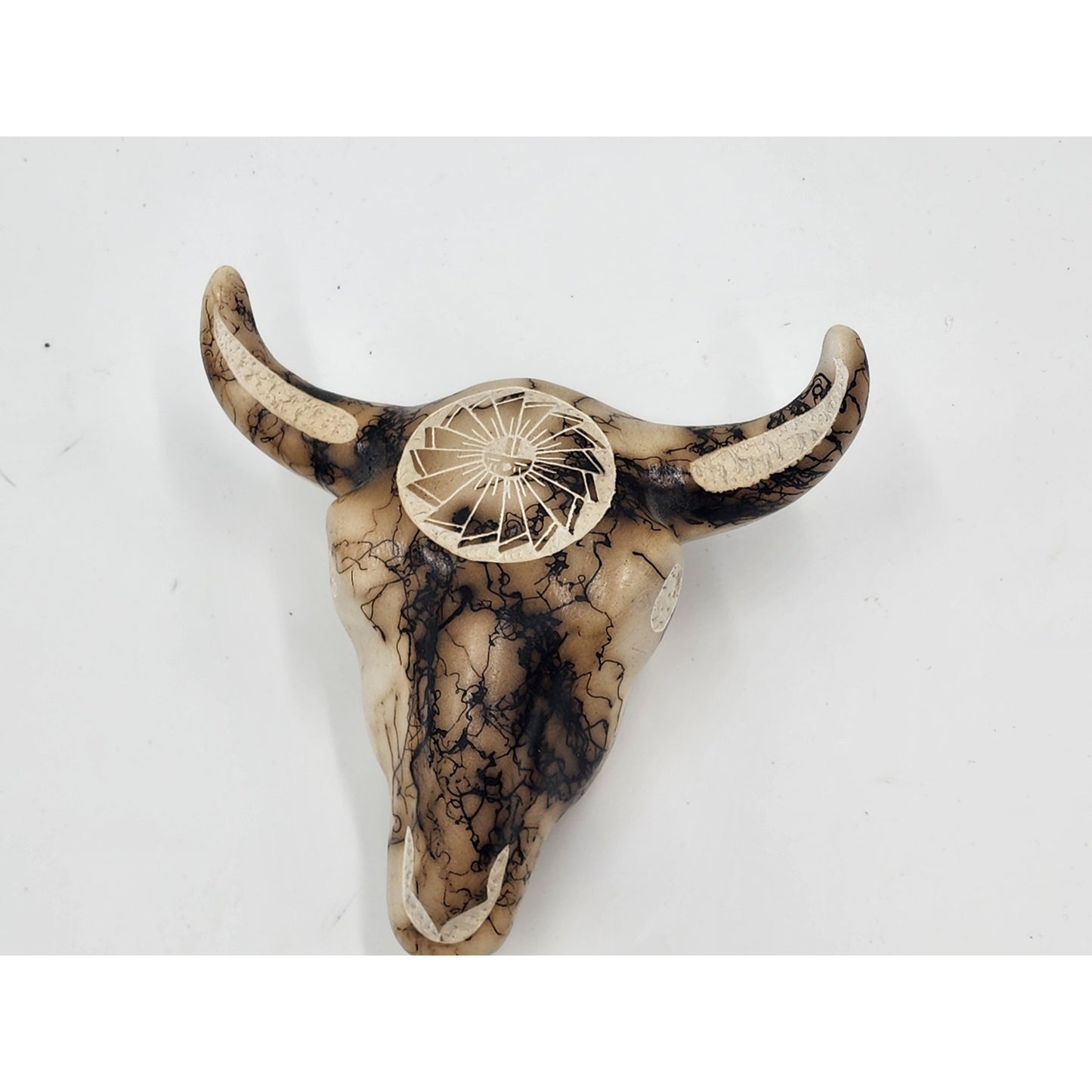 Native American Southwestern Style Pottery Buffalo Skull Signed T Vail Horsehair