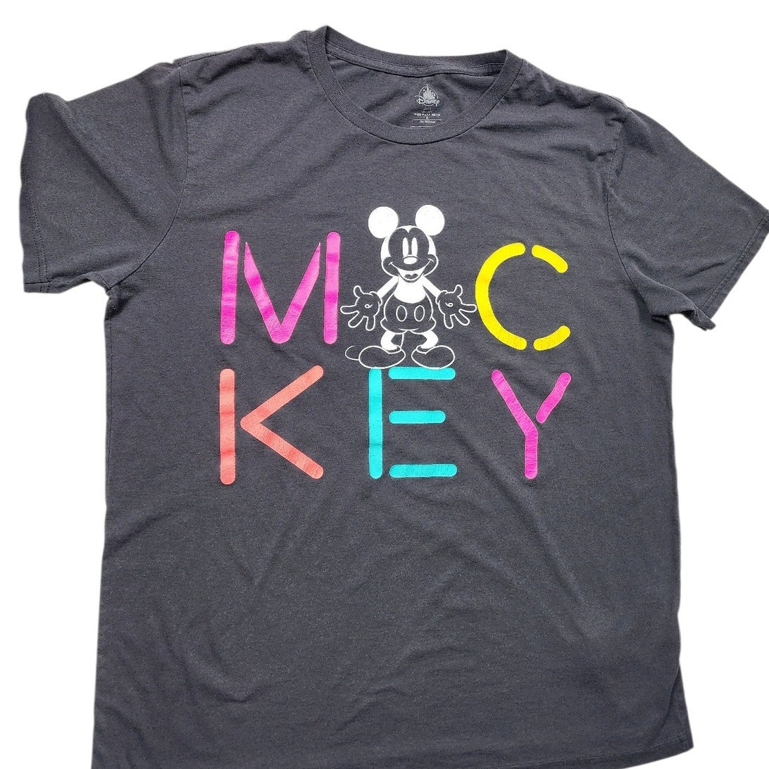 Disney Mickey Mouse T Shirt Large Neon Letters Graphic Tee Retro Vintage Style