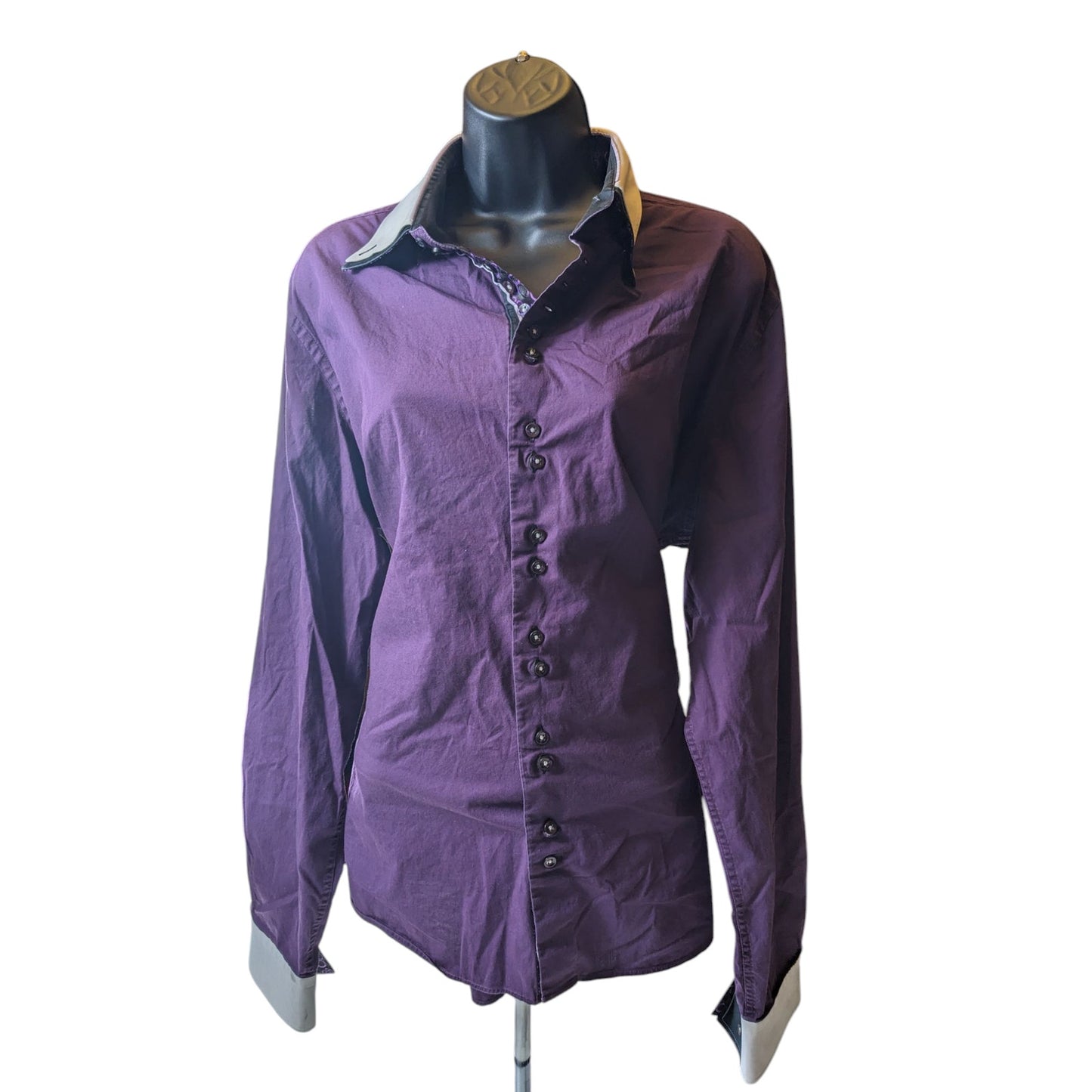 7Camicie Shirt Mens XL 17.5 44 Slim Fit Stretch Dress Purple Collar Button Up