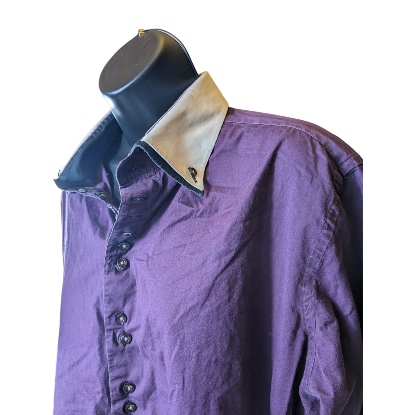 7Camicie Shirt Mens XL 17.5 44 Slim Fit Stretch Dress Purple Collar Button Up
