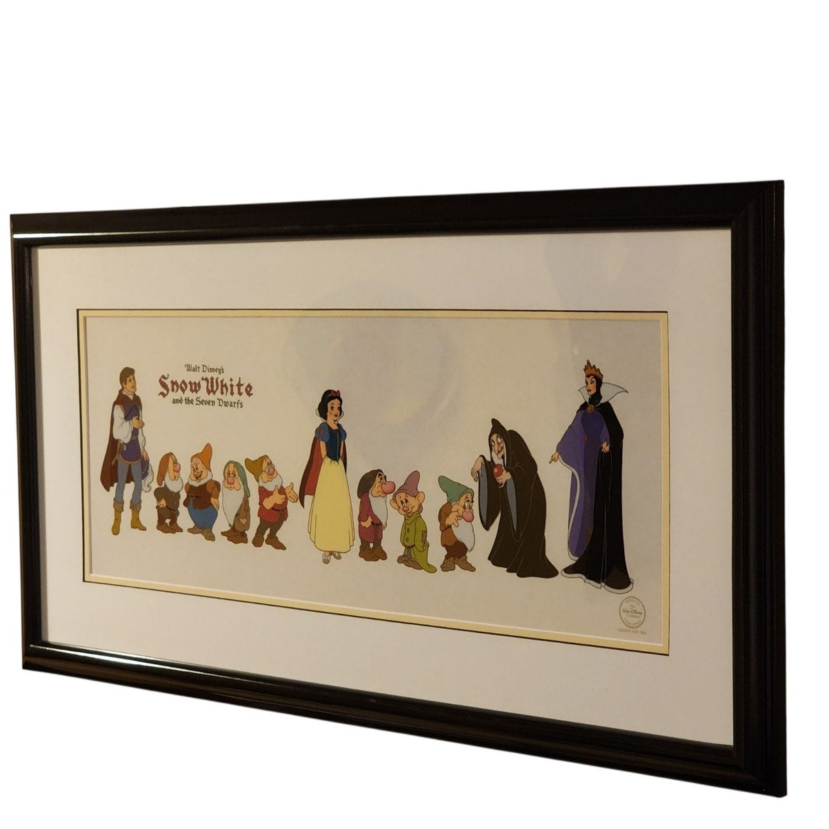 Disney Sericel Snow White Seven Dwarf Cast of Characters COA Tag LE Framed 35x18