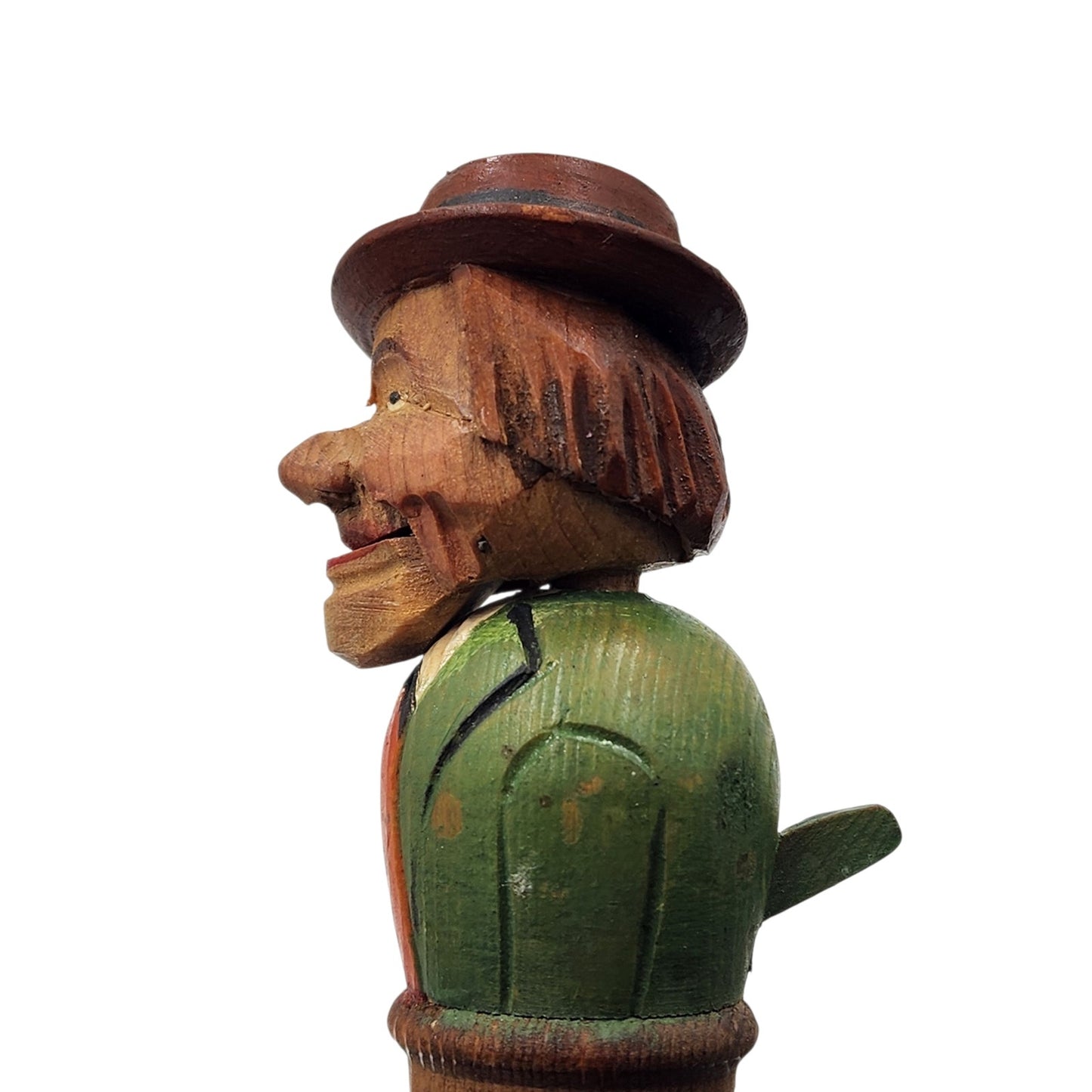 Vintage ANRI Italian Hand Carved Wooden Bottle Stopper Movable Folk Art Barware