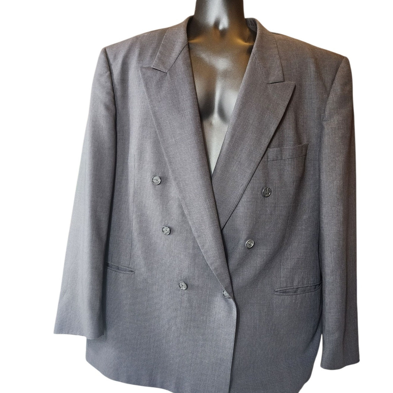 Cedrics Le Baron Blazer 48L Wool Double Breasted Gray Sport Coat Jacket Vintage