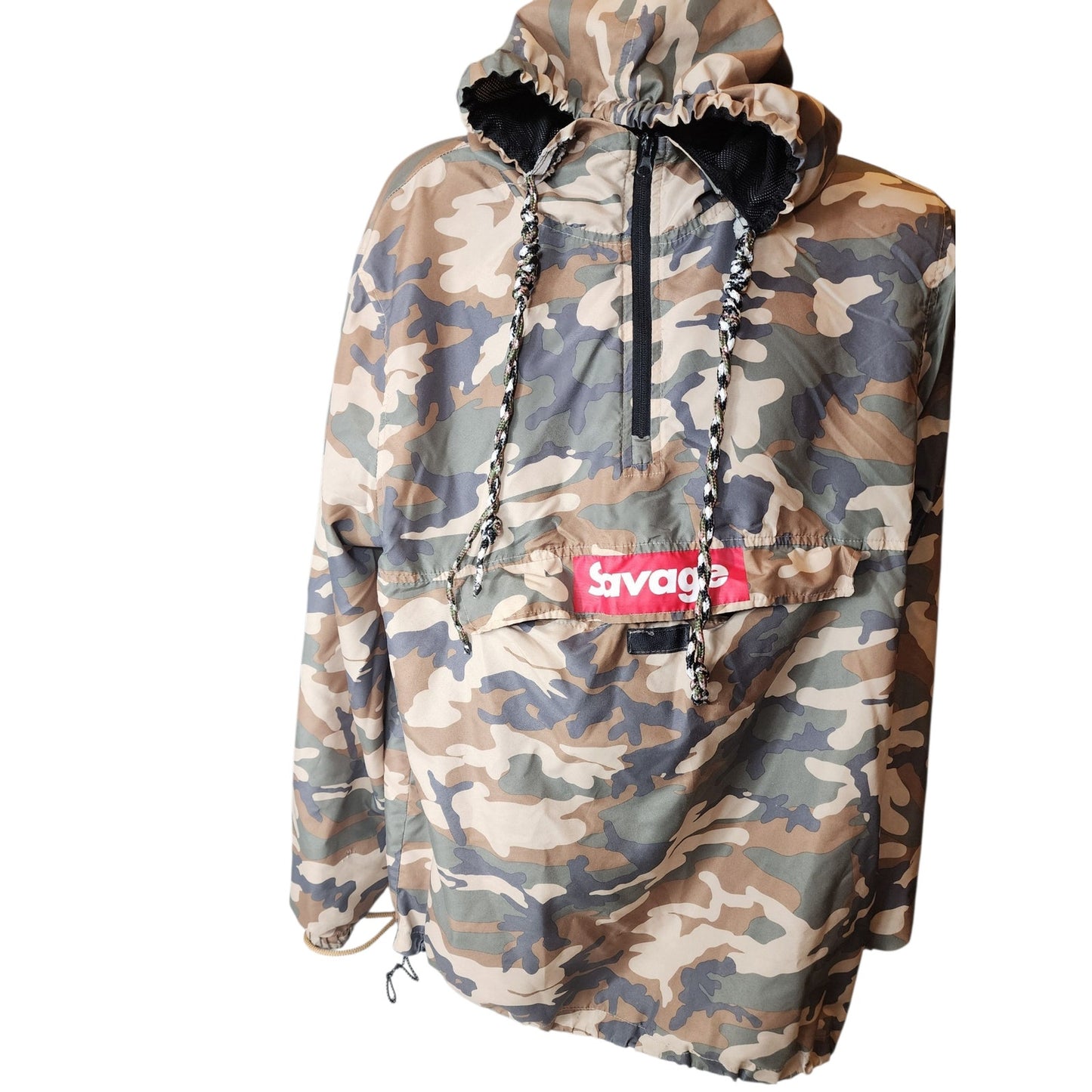 Carbon Savage Camo Pullover Windbreaker Hoodie Mens Large Womens XL Mesh Skater