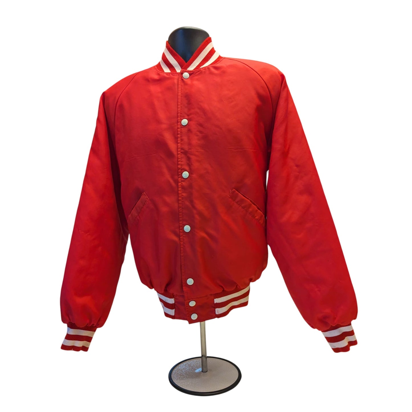 Vintage Butwin Red Satin Varsity Jacket Adult Large USA Snap Front Preppy