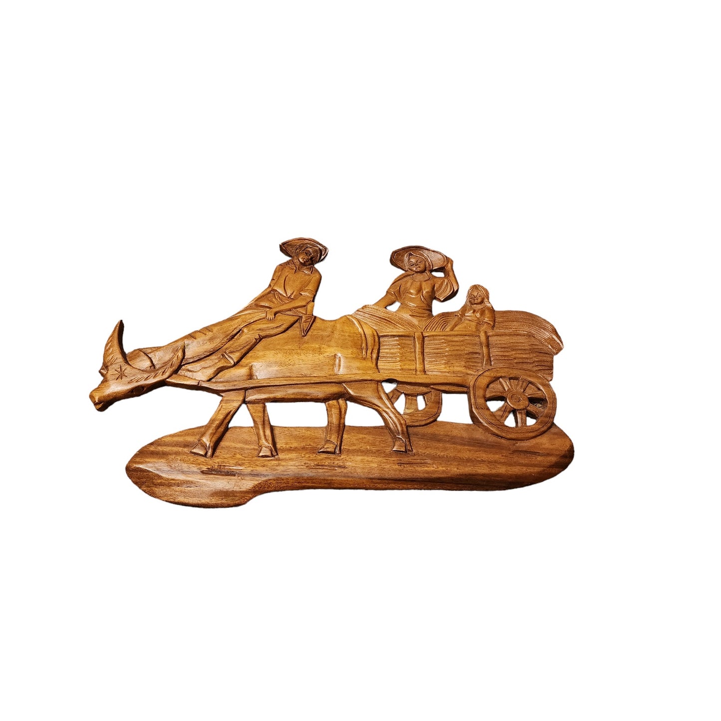 Vintage Carved Wood Wall Hanging Art Ox Cart FolkArt Farmhouse Rustic Decor 23"