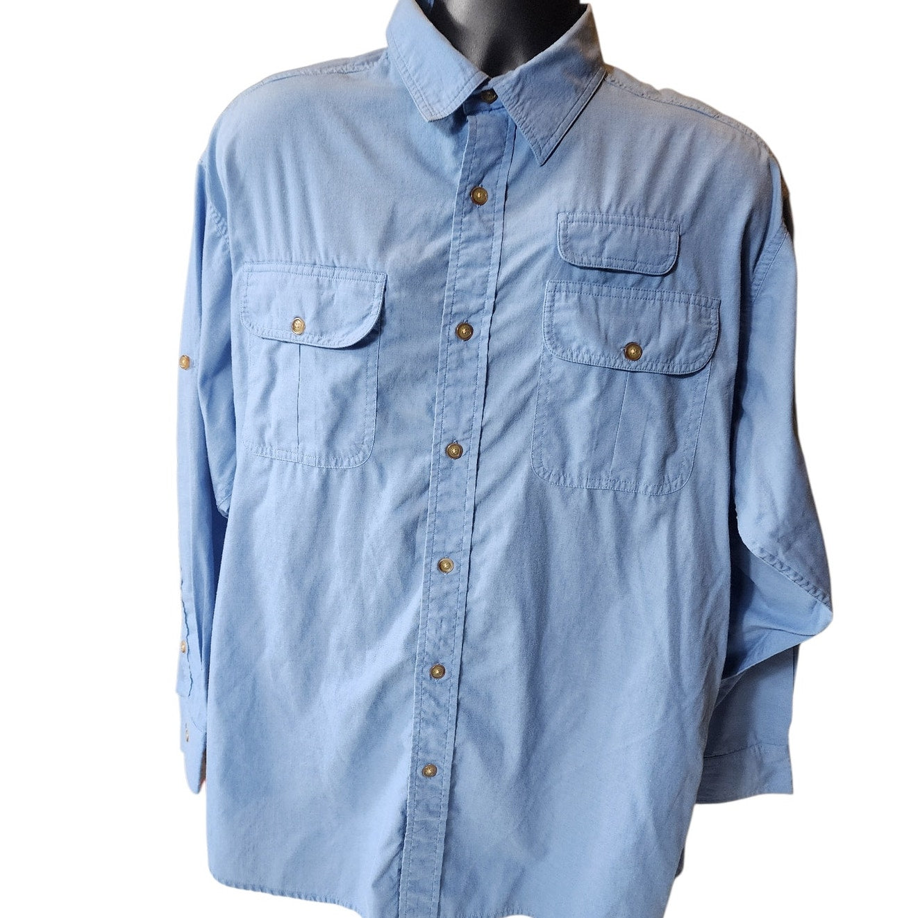 Orvis Buzz Off Insect Shield Shirt Large Blue Button Down Outdoor Hiking Fishing