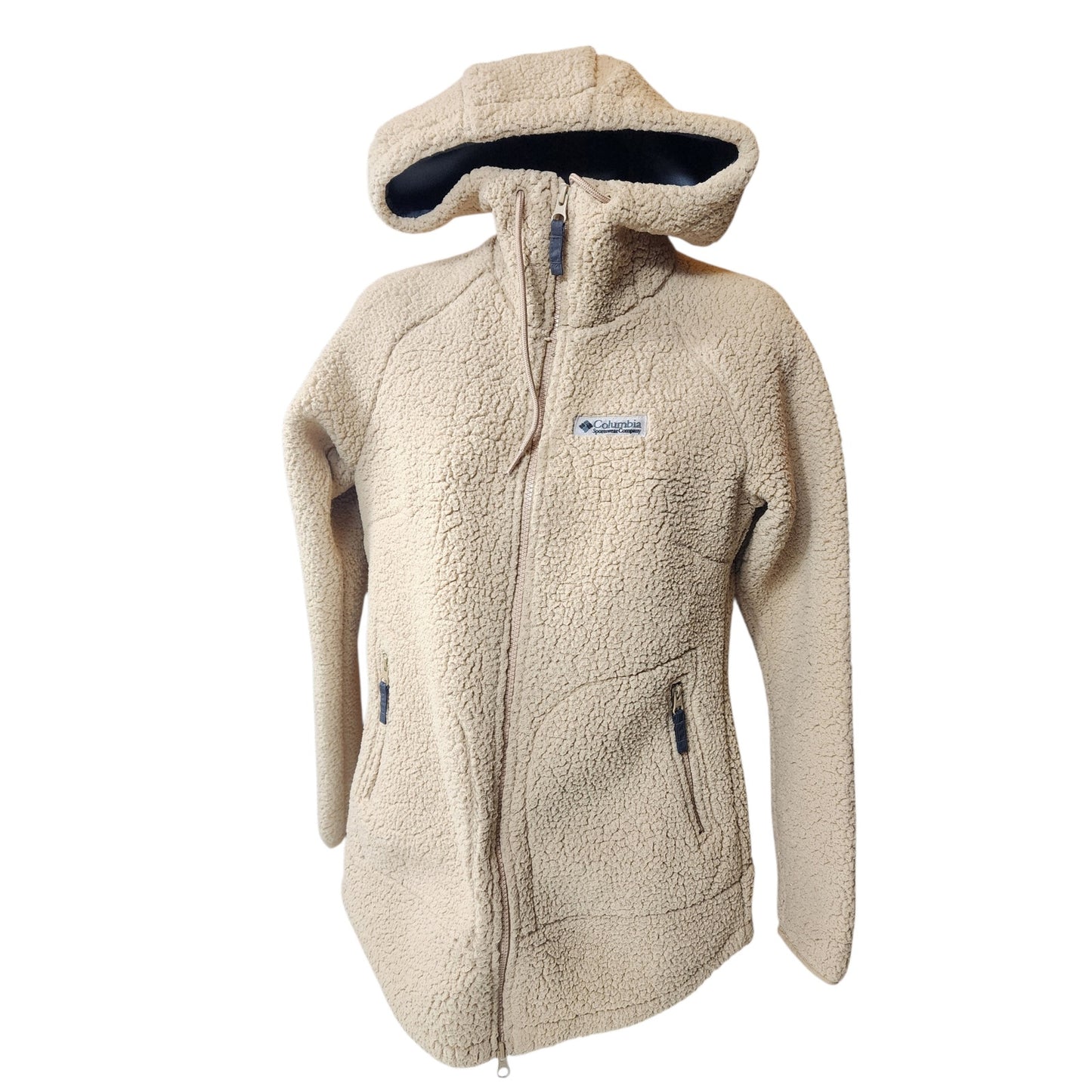 Columbia Hoodie Womens XS Sherpa Fleece Teddy Full Zip Jacket Longline Coat Cozy