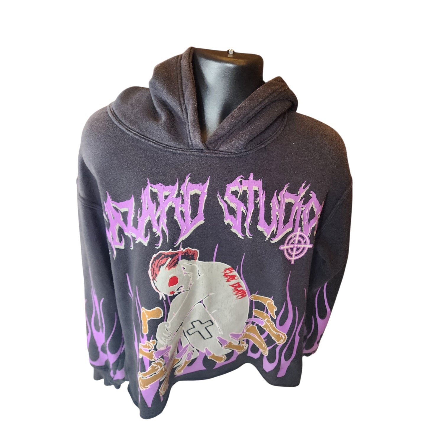 Hazard Hoodie Men Medium Graphic Flame Skeleton Goth Streetwear Sweatshirt