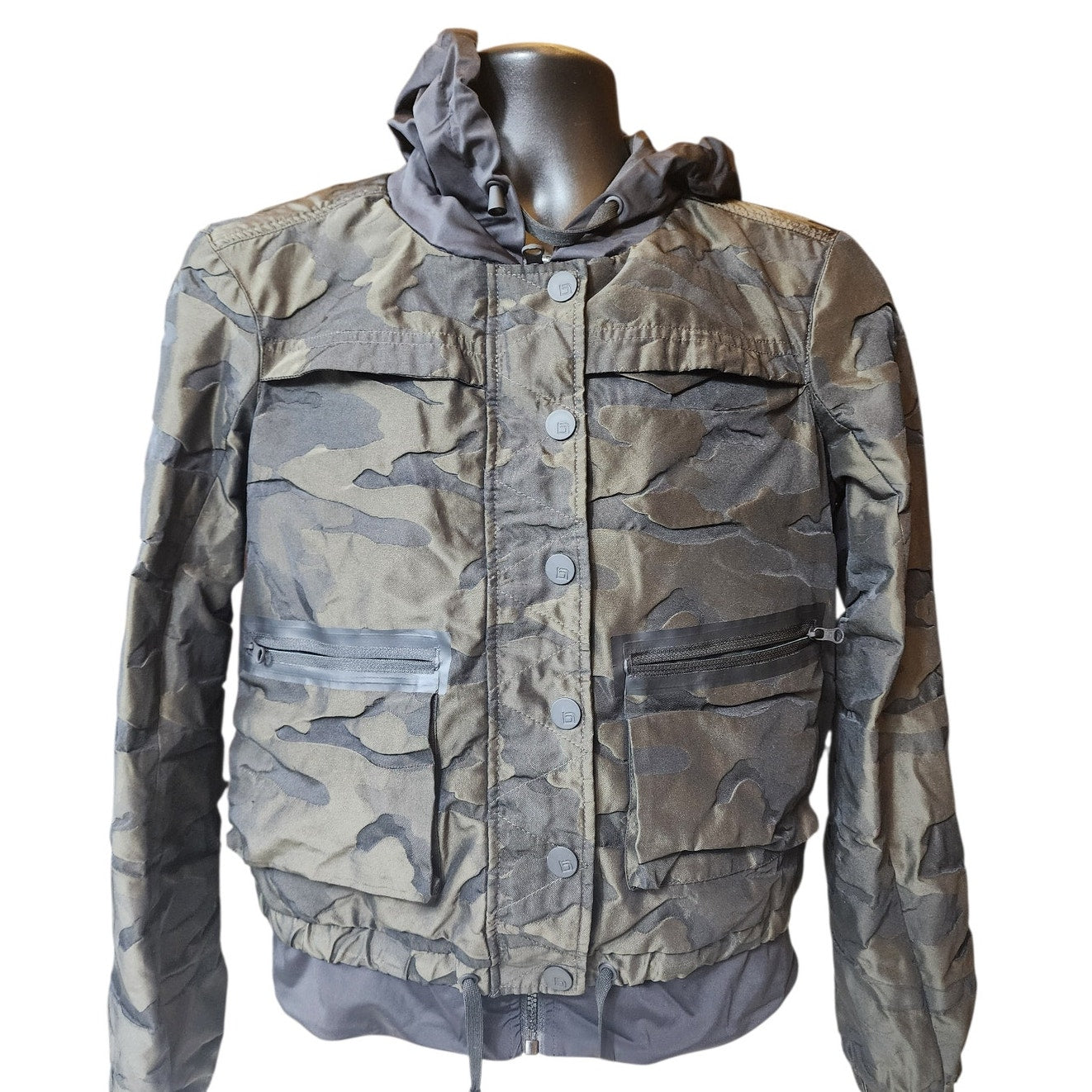 Blanc Noir Jacket Womens Small Skyfall Hooded Aviator Camo Zip Up Windbreaker