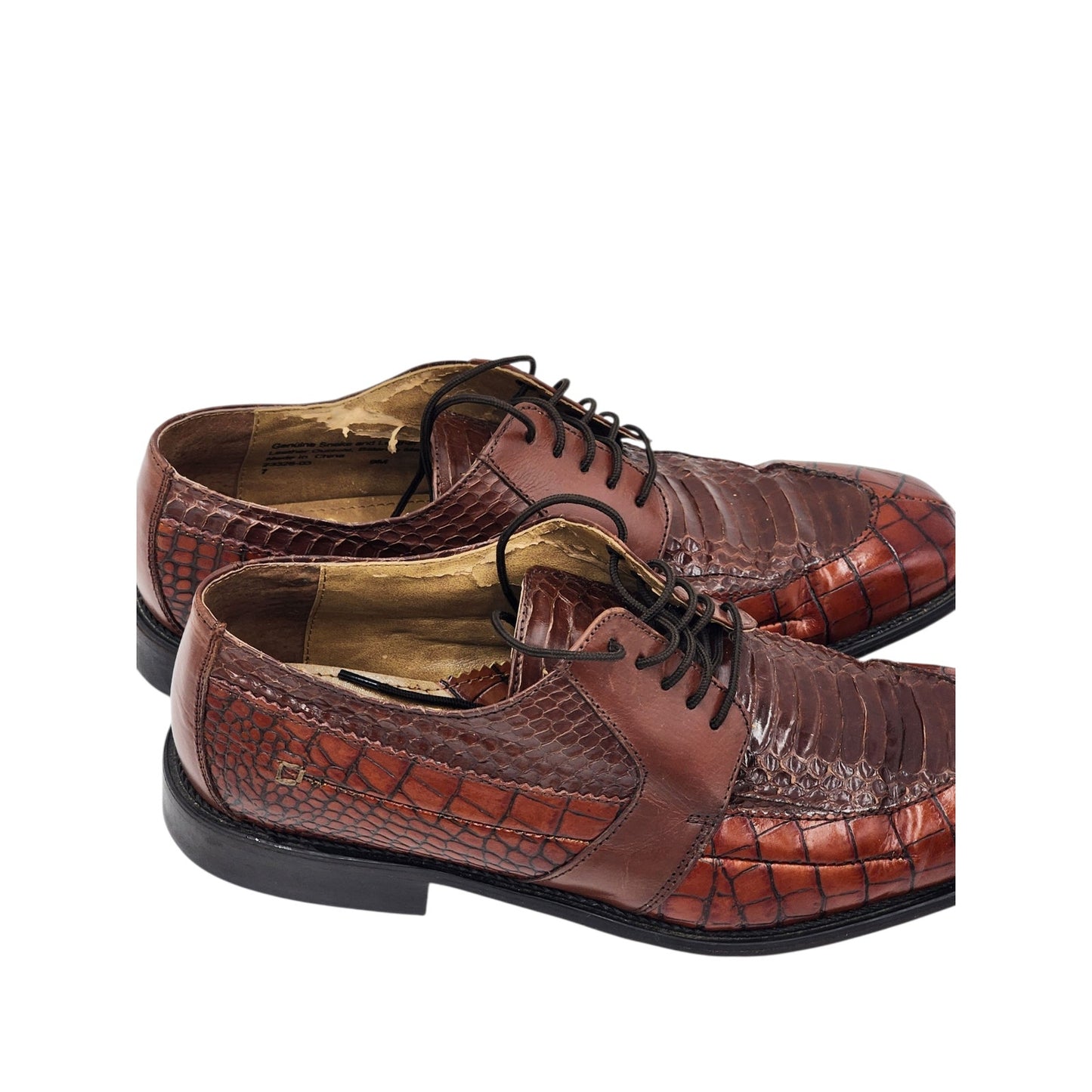 Stacy Adams Shoes Genuine Snake Leather Mens 9M Dress Brown Oxford Square Toe