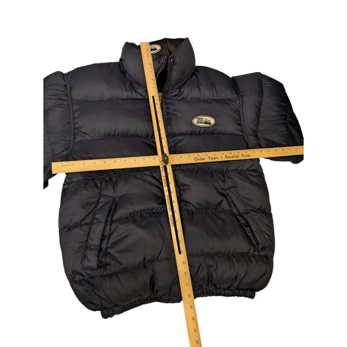 First Down Puffer Jacket Mens Medium Navy Duck Down Feather Y2K Streetwear Coat