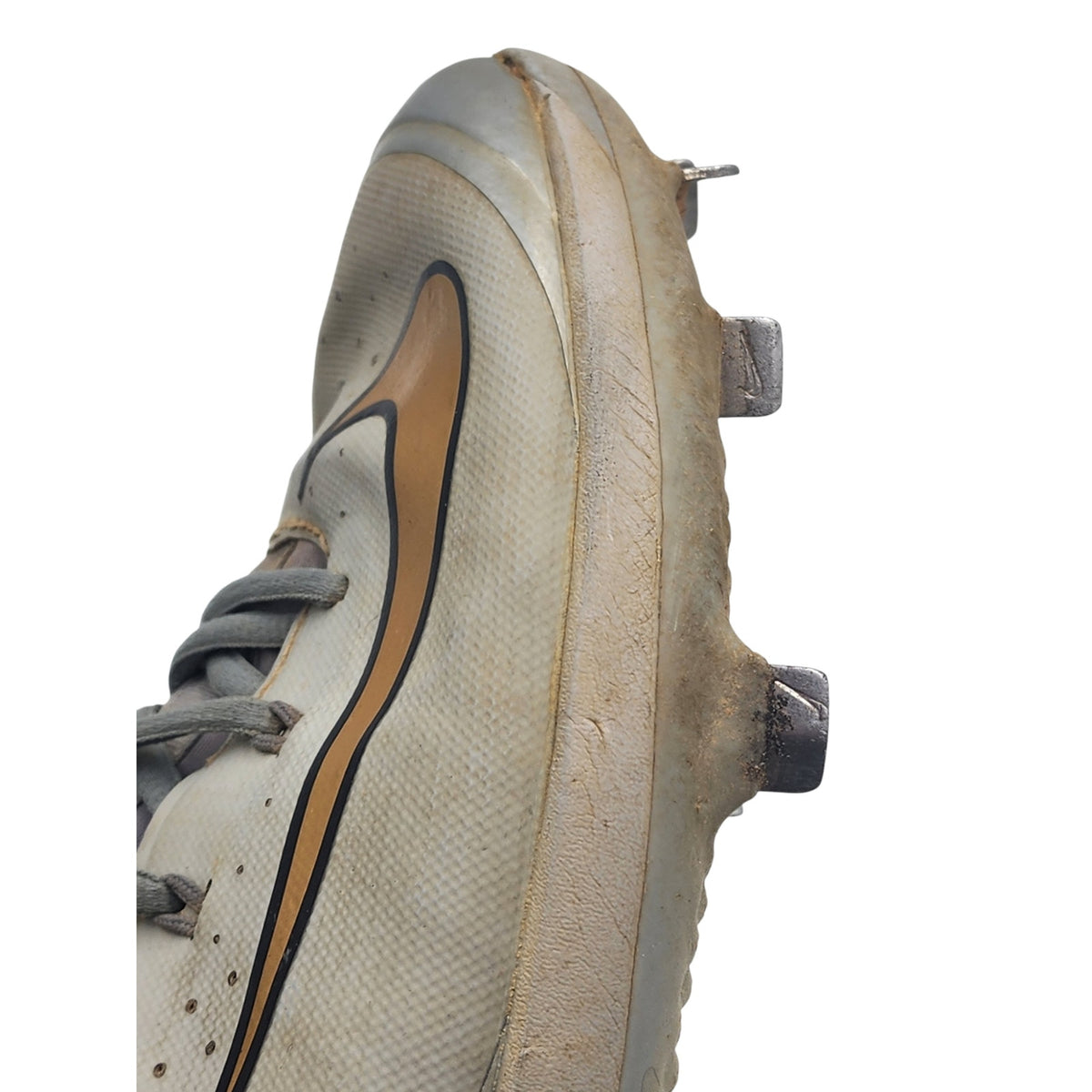 Nike Huarache Baseball Cleats 10.5 Gray Gold Metal Spikes High Top 923428-070