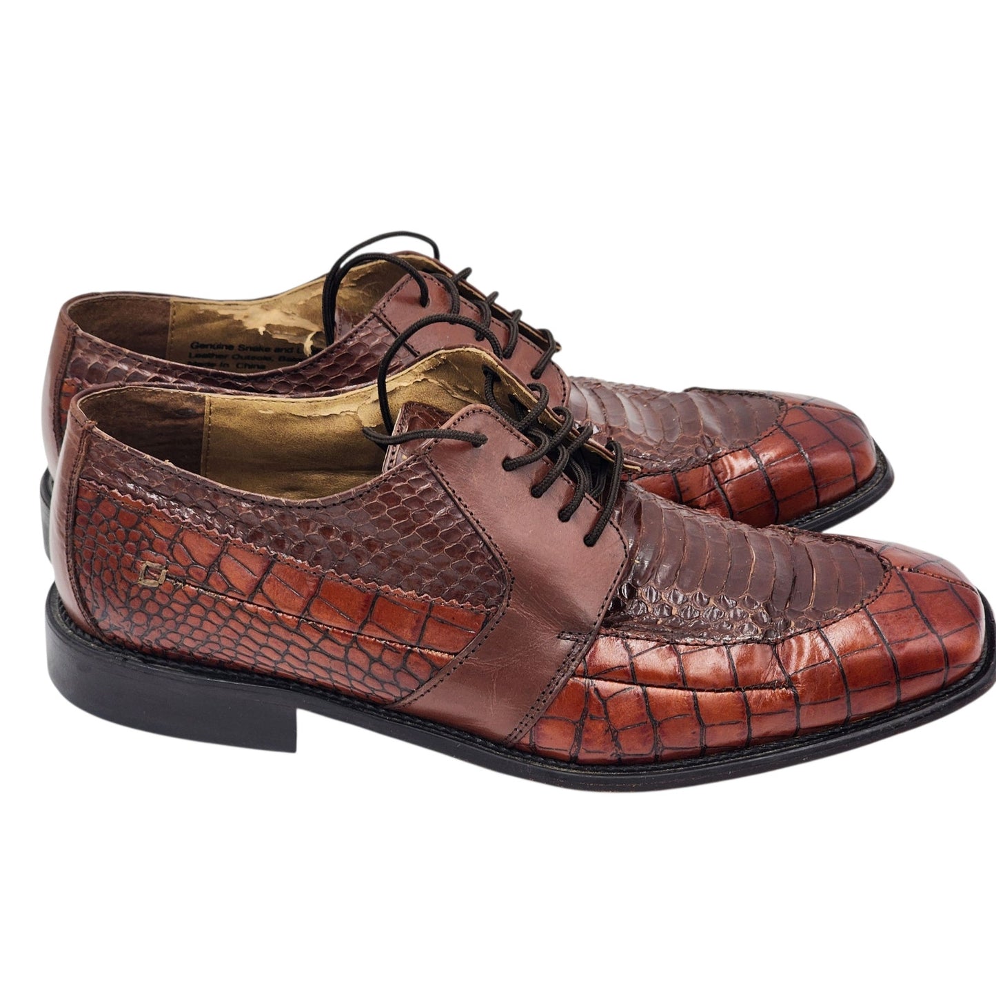 Stacy Adams Shoes Genuine Snake Leather Mens 9M Dress Brown Oxford Square Toe