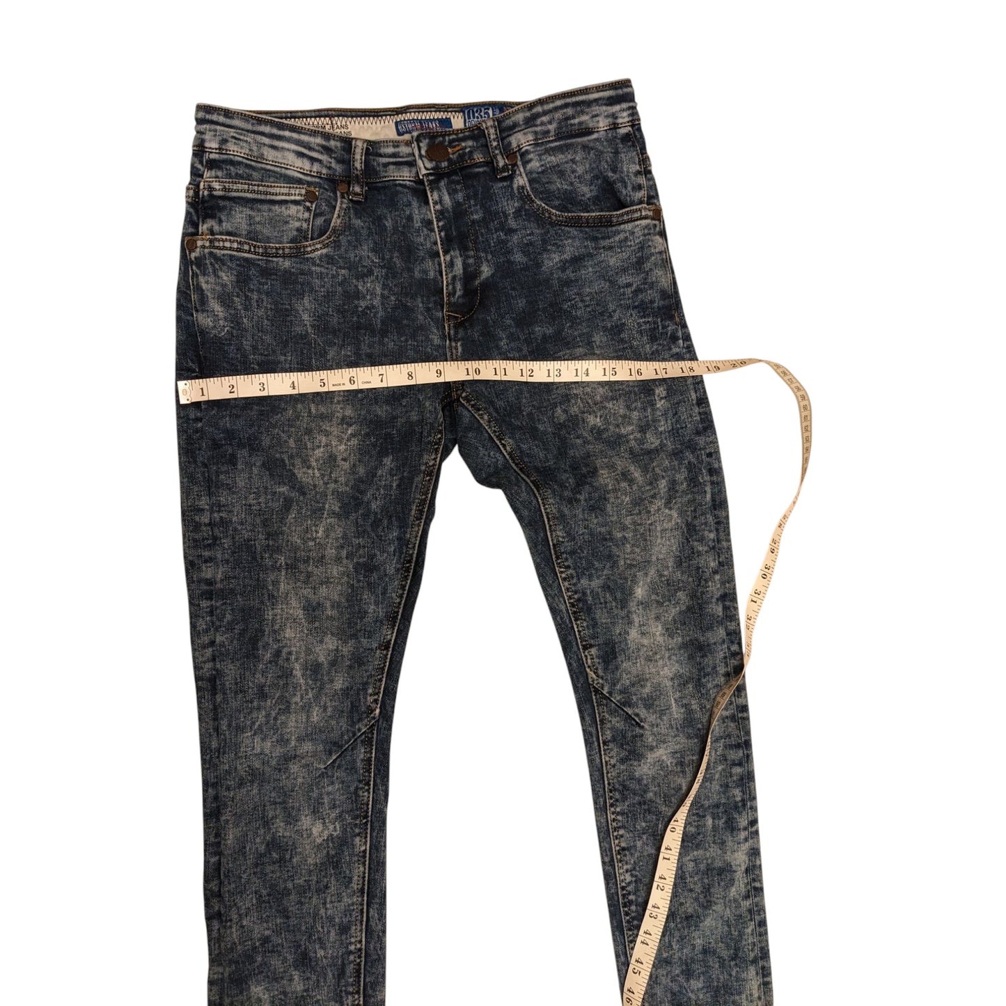 USTORM Jeans Mens Slim Fit 32x32 Blue Acid Wash Distressed Denim Retro Y2K Vibe