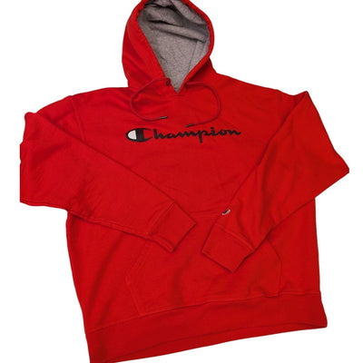 Champion Hoodie Mens Large Red Athleticwear Logo Pullover Sweatshirt Kangaroo