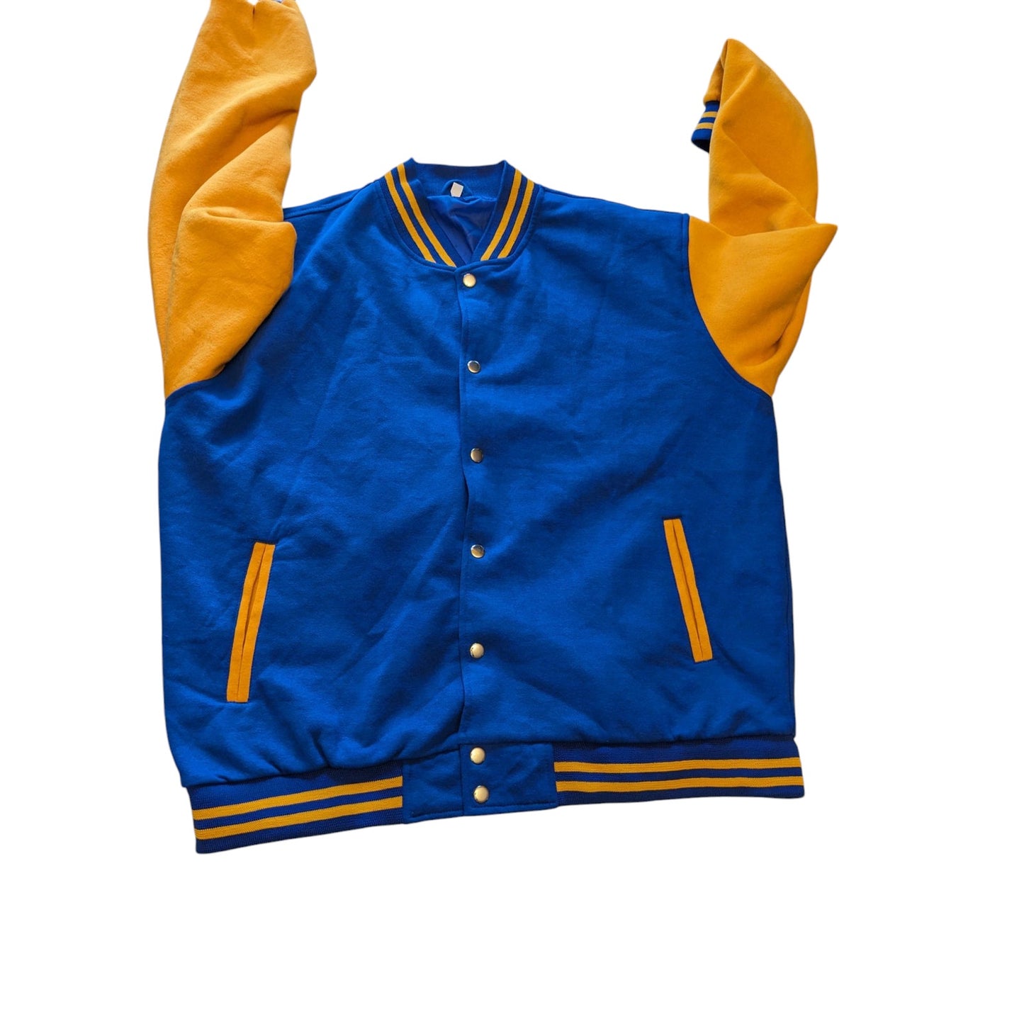 Varsity Jacket Mens XXL Letterman Style Bomber Blue Gold Snap Button Retro Style
