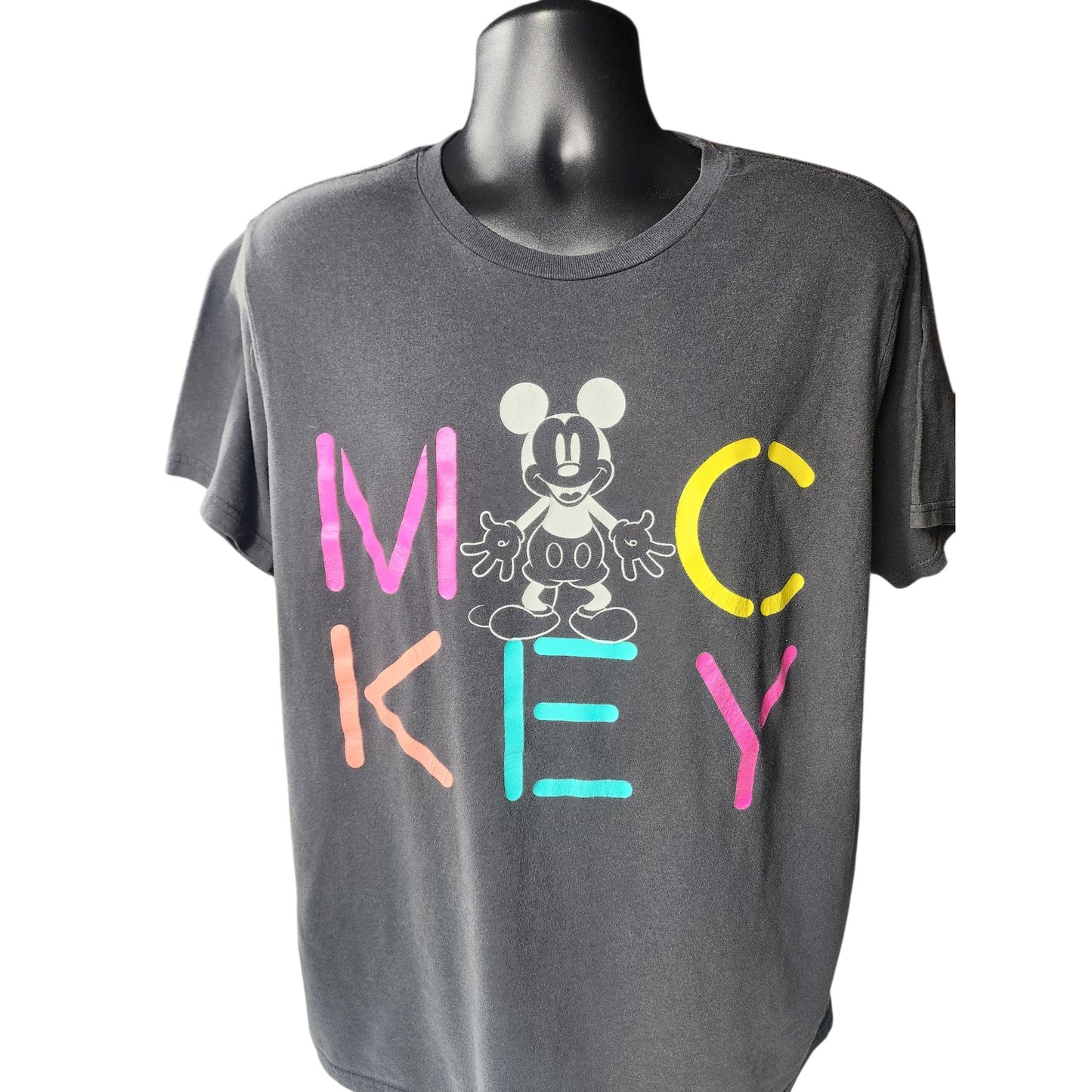 Disney Mickey Mouse T Shirt Large Neon Letters Graphic Tee Retro Vintage Style