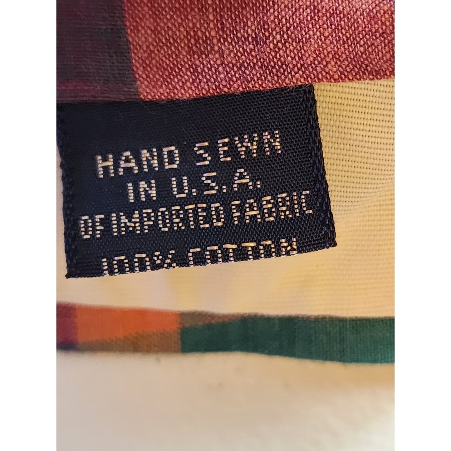 Lands End Men Tie Plaid Cotton Necktie Hand Sewn USA Fall Colors Vintage Classic