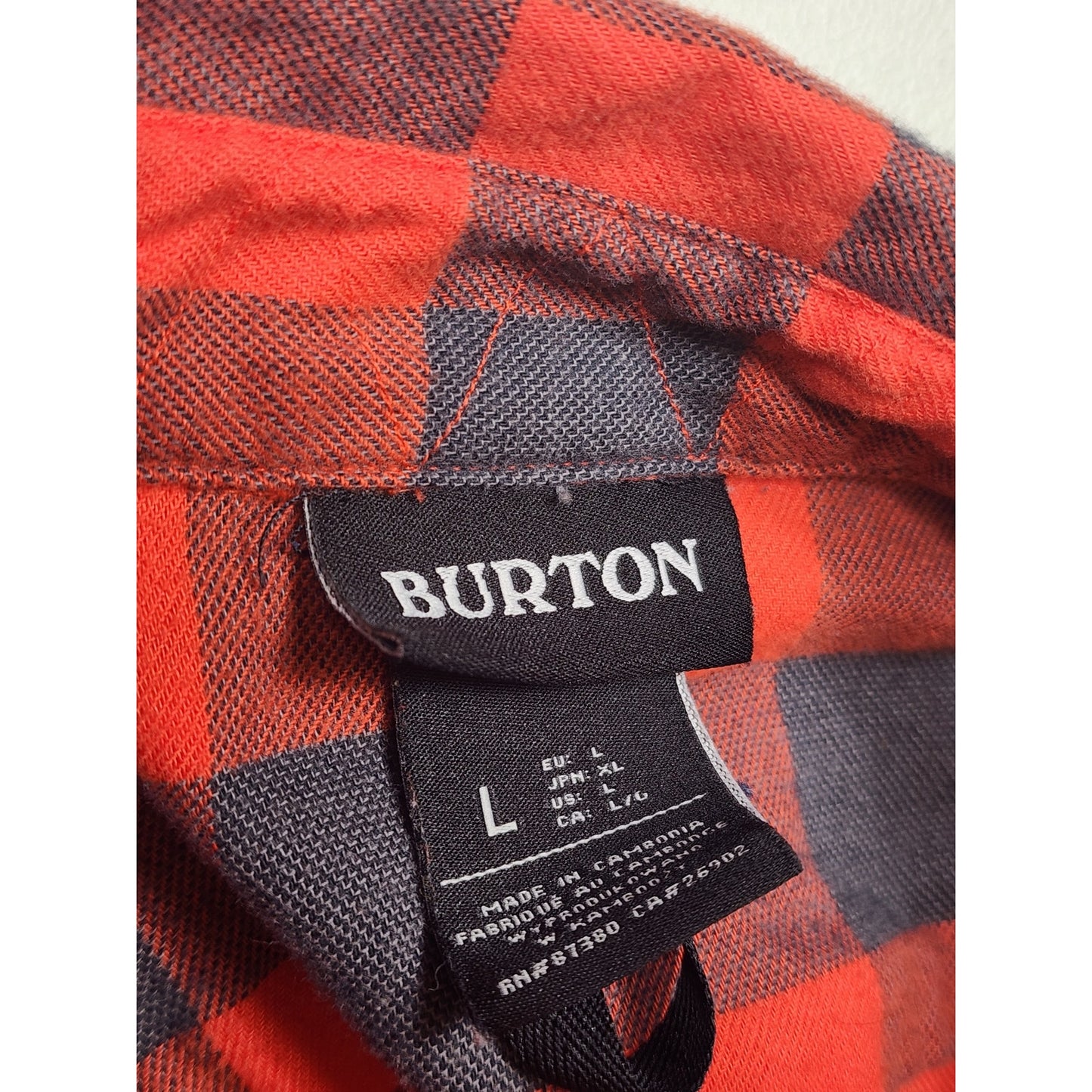 Burton Flannel Shirt Mens Large Red Black Buffalo Plaid Button Lumberjack Skate