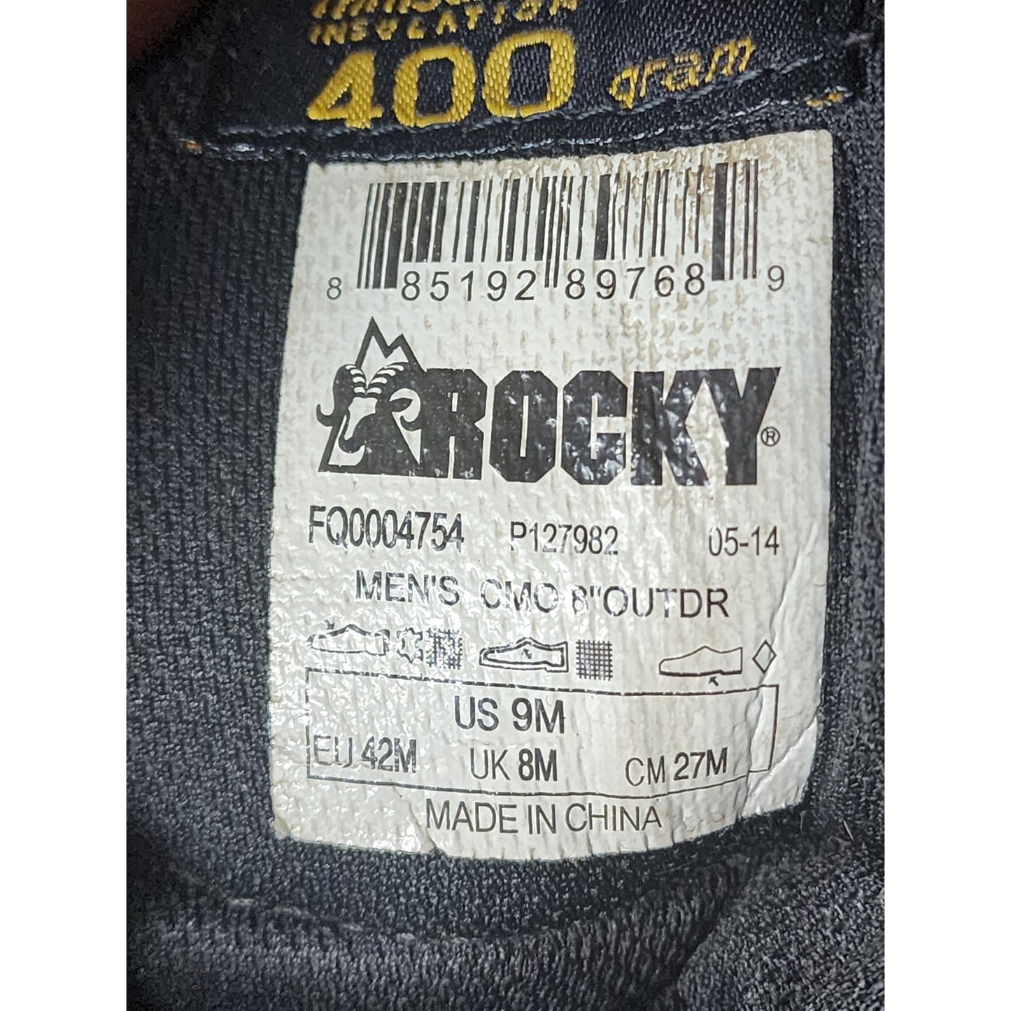 Rocky Boots Men 9 Waterproof Camo 400g Thinsulate Hunting Hiking FQ0004754