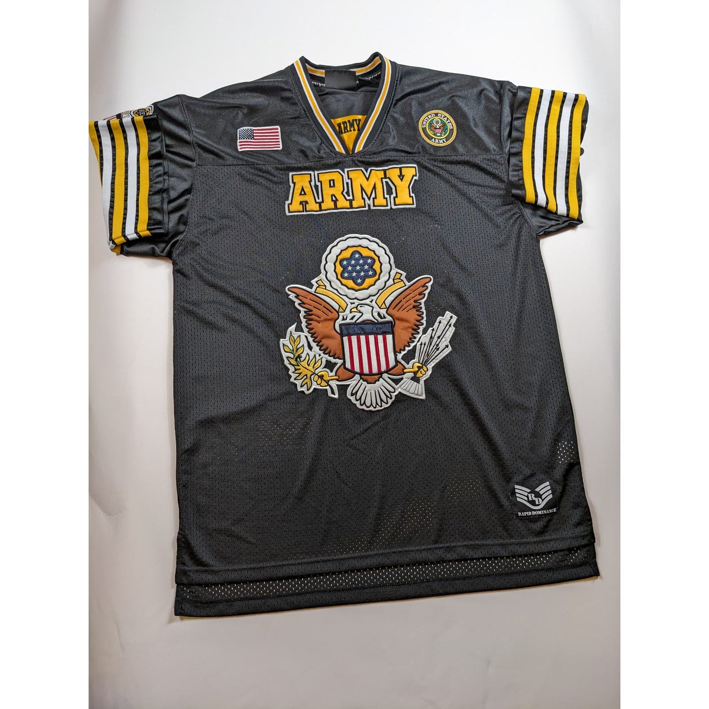 Rapid Dominance US Army Mens Football Jersey Sz Large Military Patriotic Patches