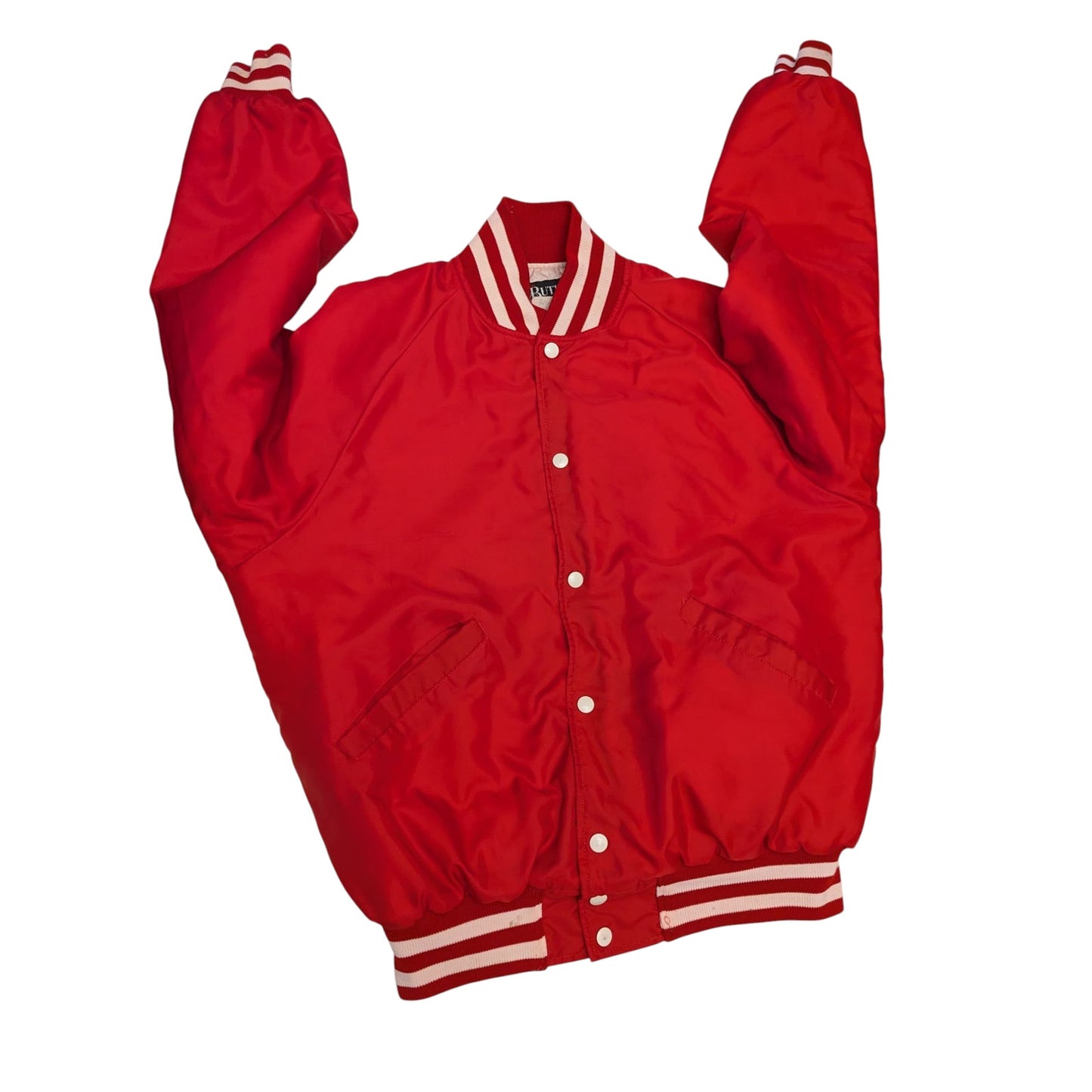Vintage Butwin Red Satin Varsity Jacket Adult Large USA Snap Front Preppy