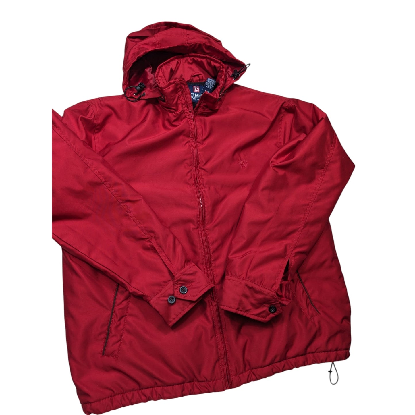 Chaps Jacket Mens Large Red Hooded Full Zip Fleece Lined Windbreaker Coat Hiking