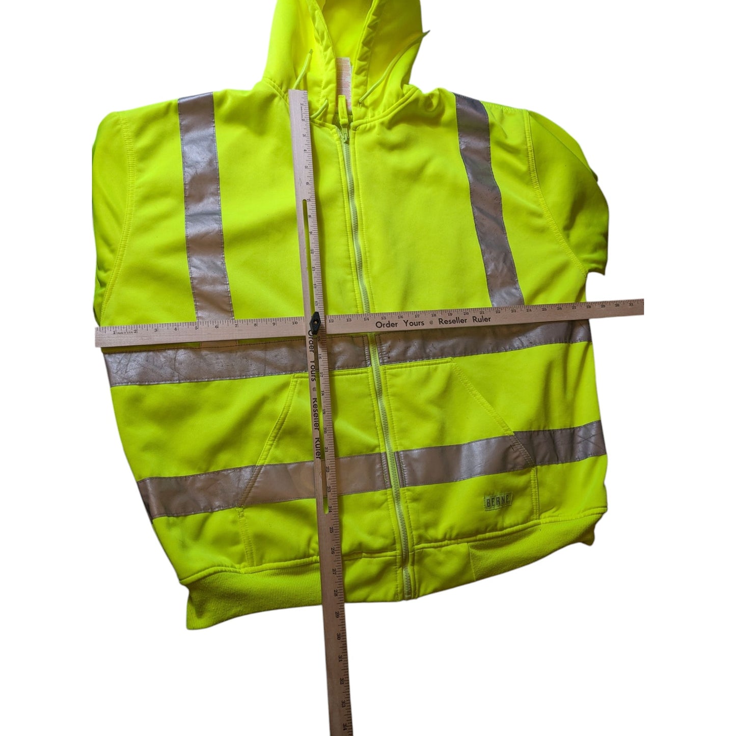 Berne Hi-Vis Hoodie Men 2XL Yellow Reflective Zip Safety Sweatshirt Construction
