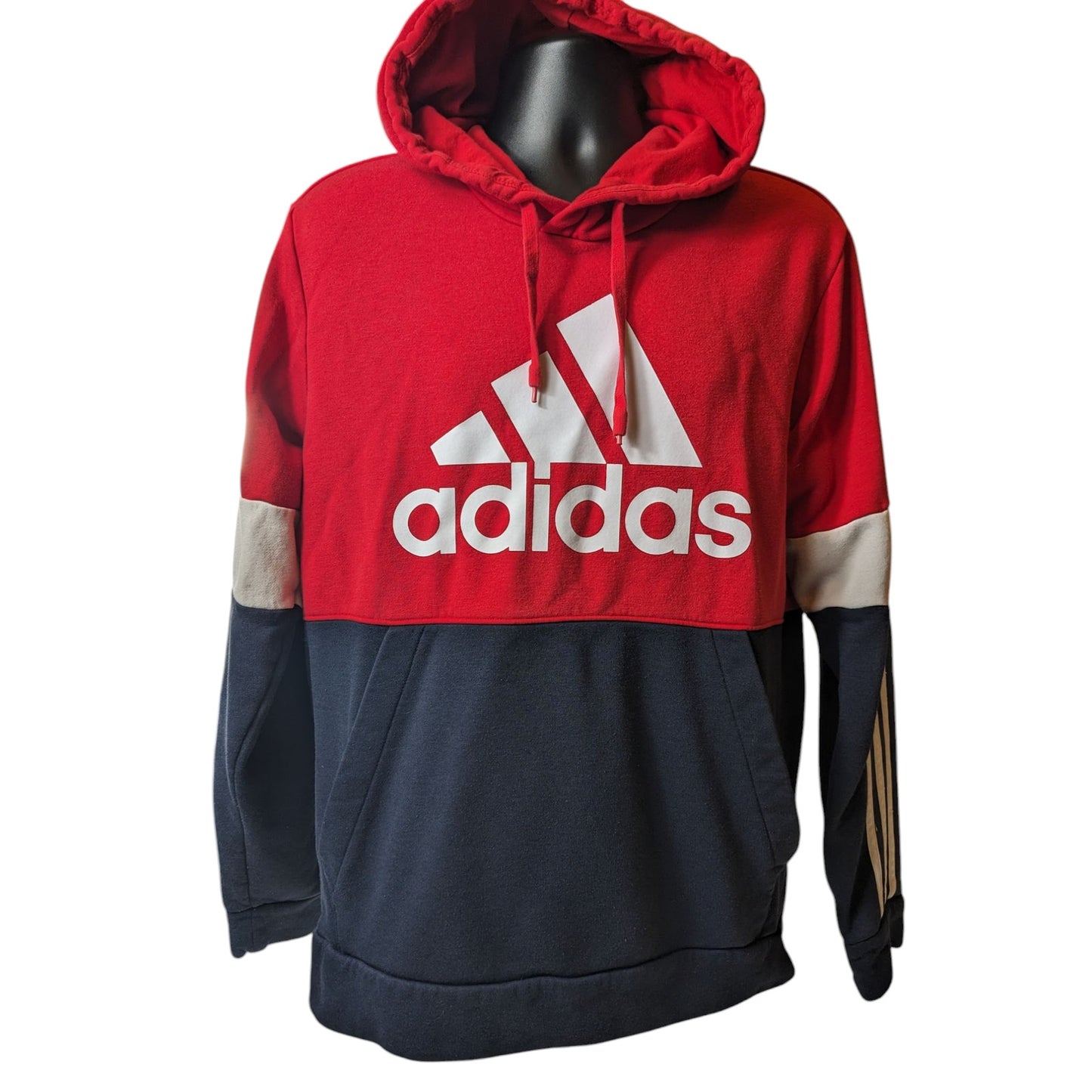 Adidas Hoodie Men Medium/Large RedNavy Colorblock Pullover Sweatshirt Streetwear