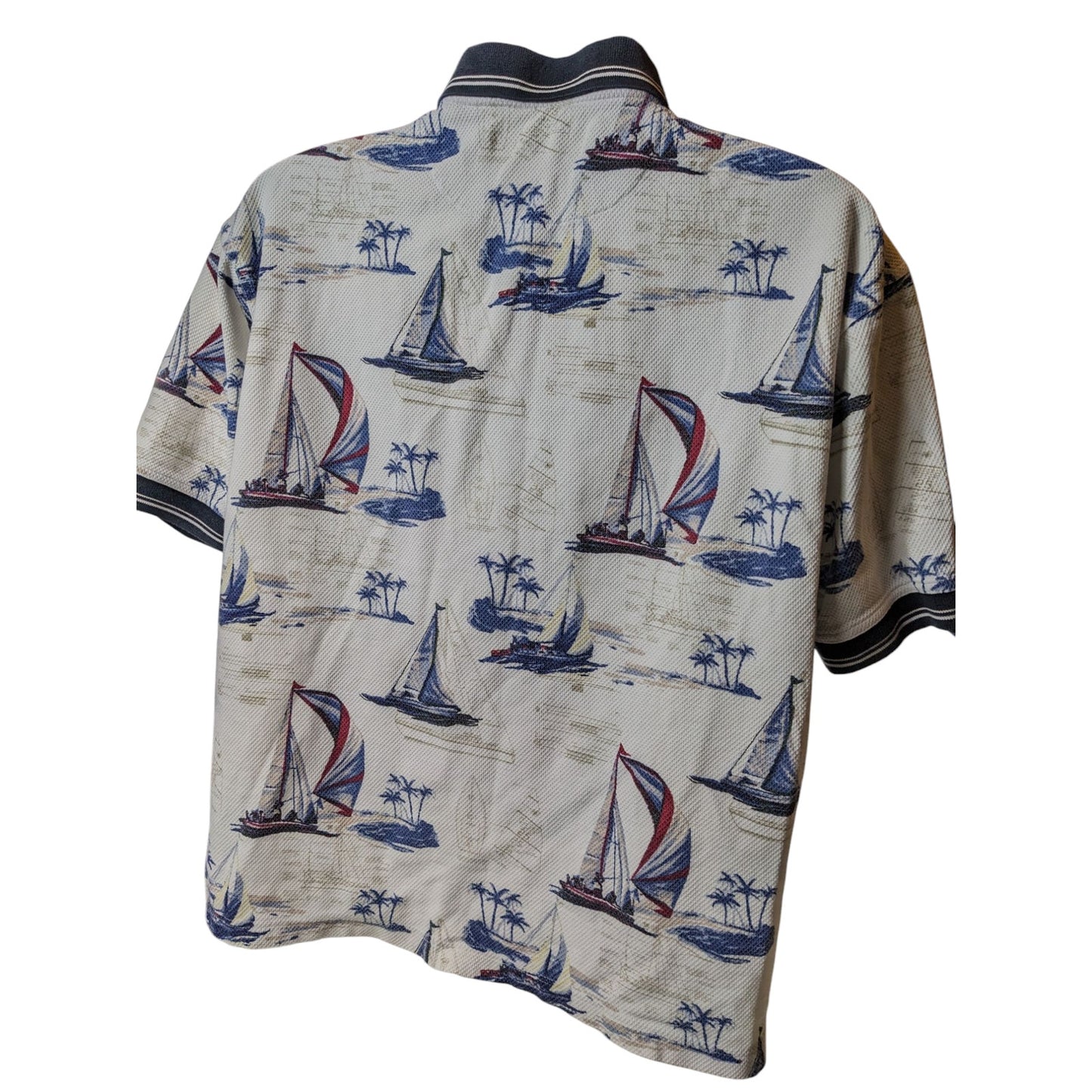 American Summer Polo Shirt Mens Large Nautical Sailboat Vintage Vacation Preppy