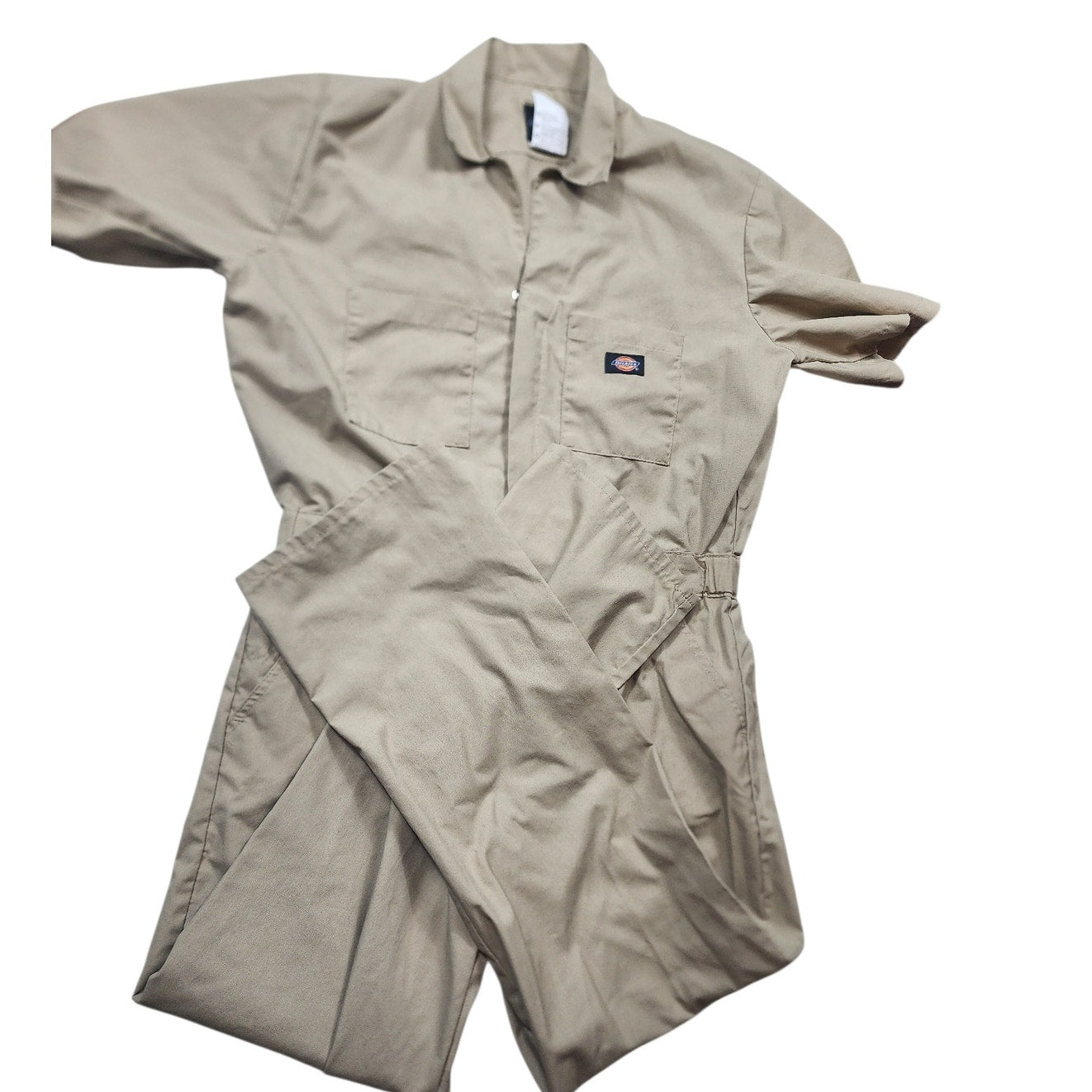 Dickies Coveralls Mens Medium Khaki Tan Workwear Utility Jumpsuit Mechanic