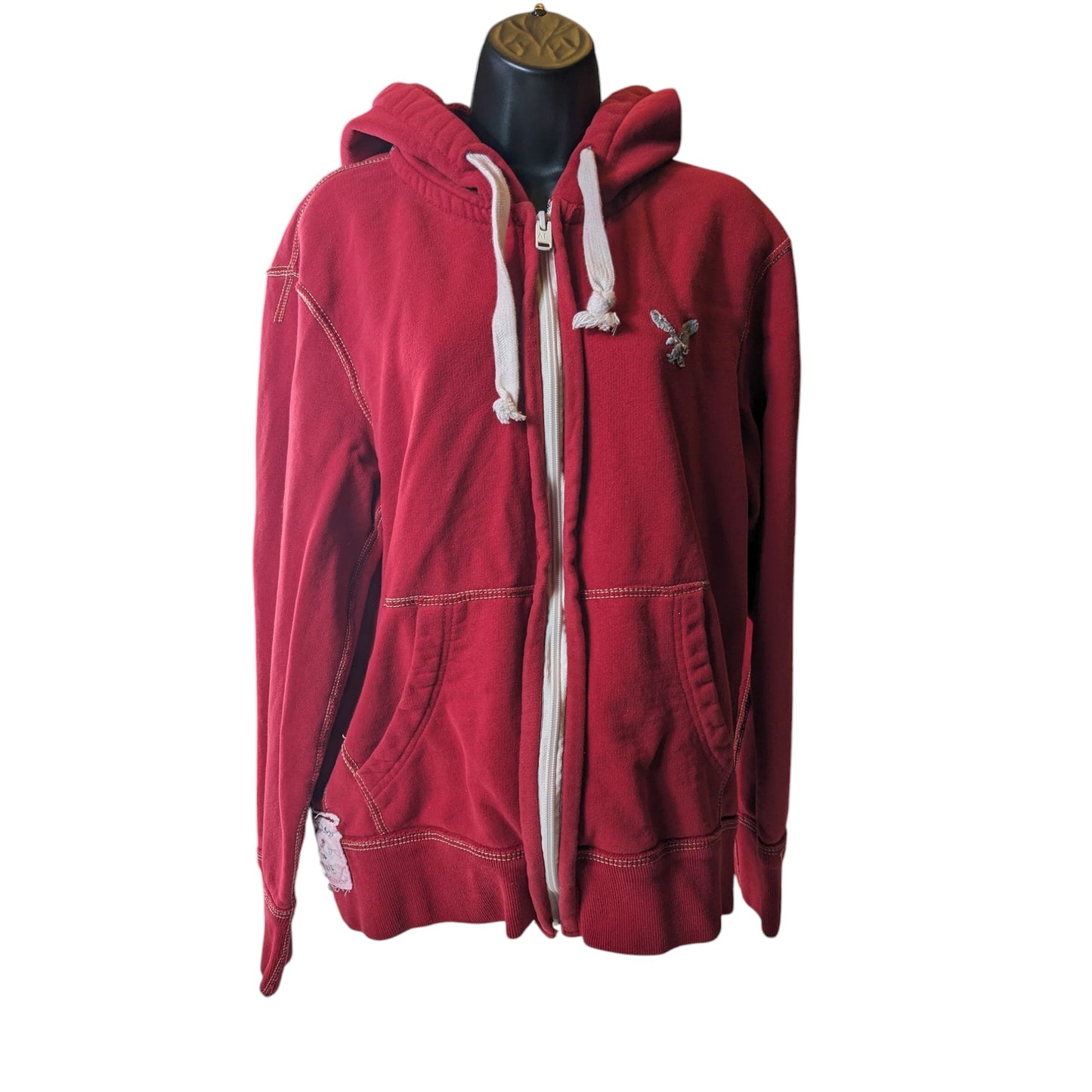American Eagle Outfitter Men Medium Women Large Red Zip Hoodie Sweatshirt Fleece