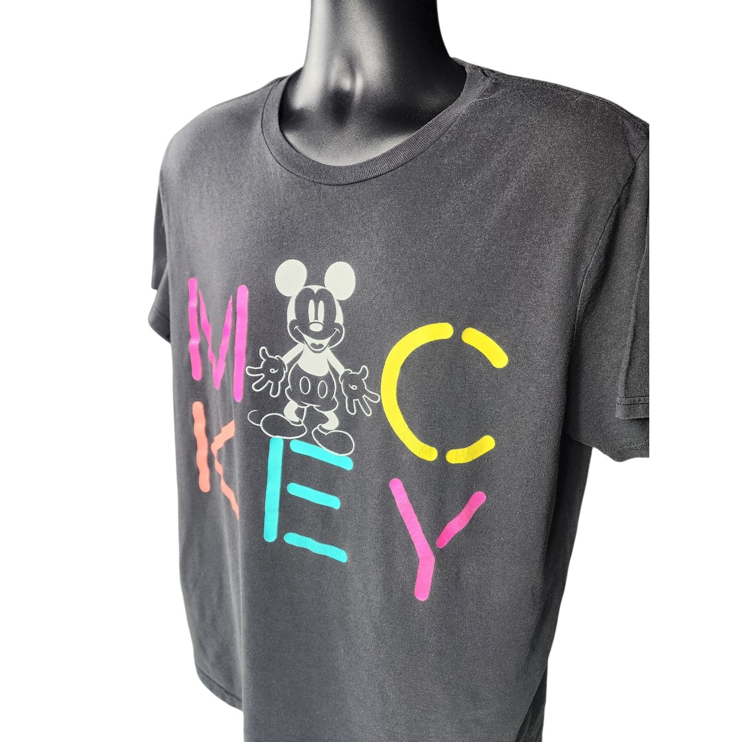 Disney Mickey Mouse T Shirt Large Neon Letters Graphic Tee Retro Vintage Style