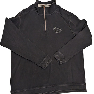 Tommy Bahama Pullover Mens Medium Black Cotton Sweatshirt Quarter Zip Casual