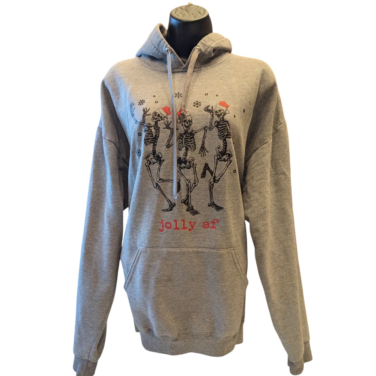 Athletic Works Jolly AF Skeletons Hoodie Mens XL Funny Christmas Sweatshirt Gray